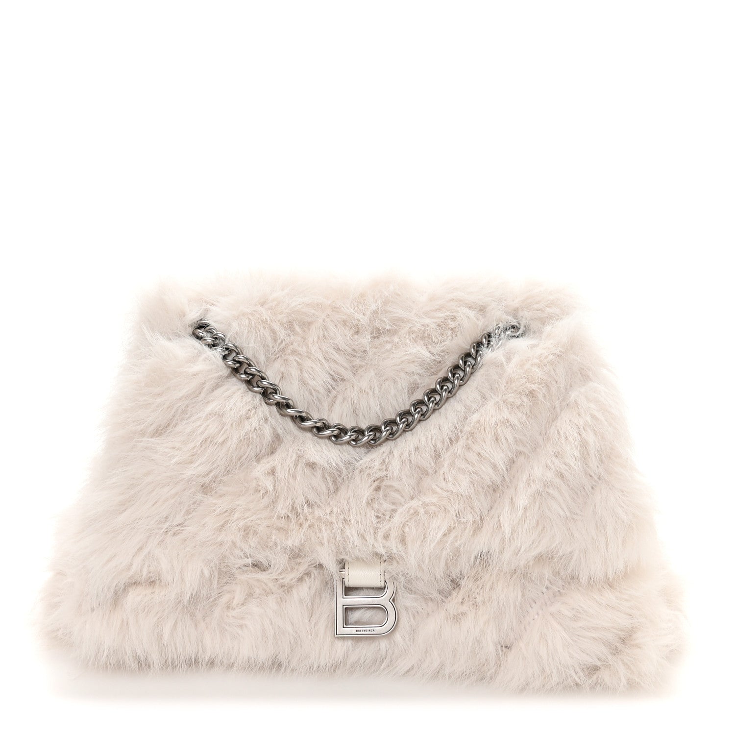 Balenciaga Faux Fur Medium Crush Chain Bag White 1812295