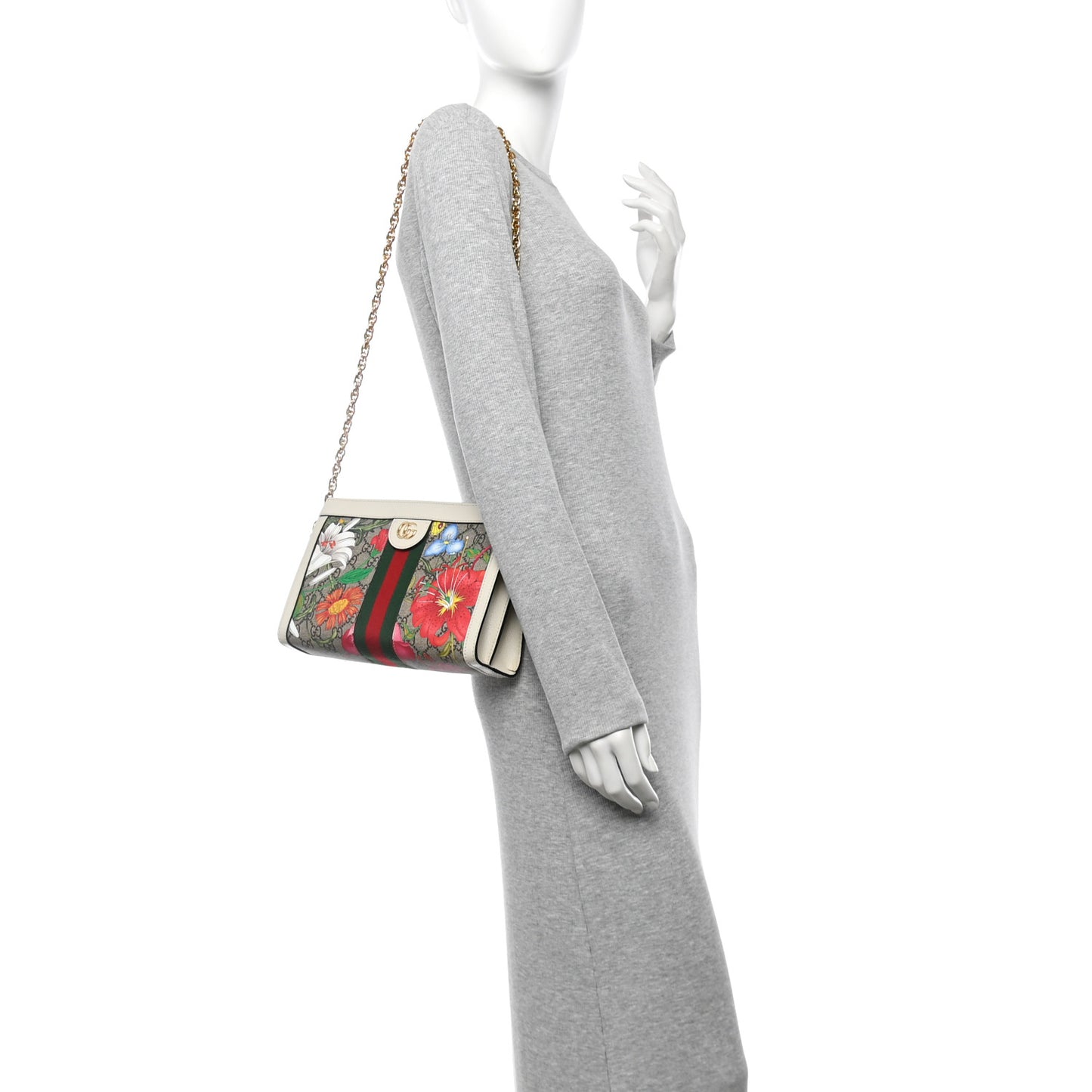 GG Supreme Monogram Flora Web Small Ophidia Chain Shoulder Bag White
