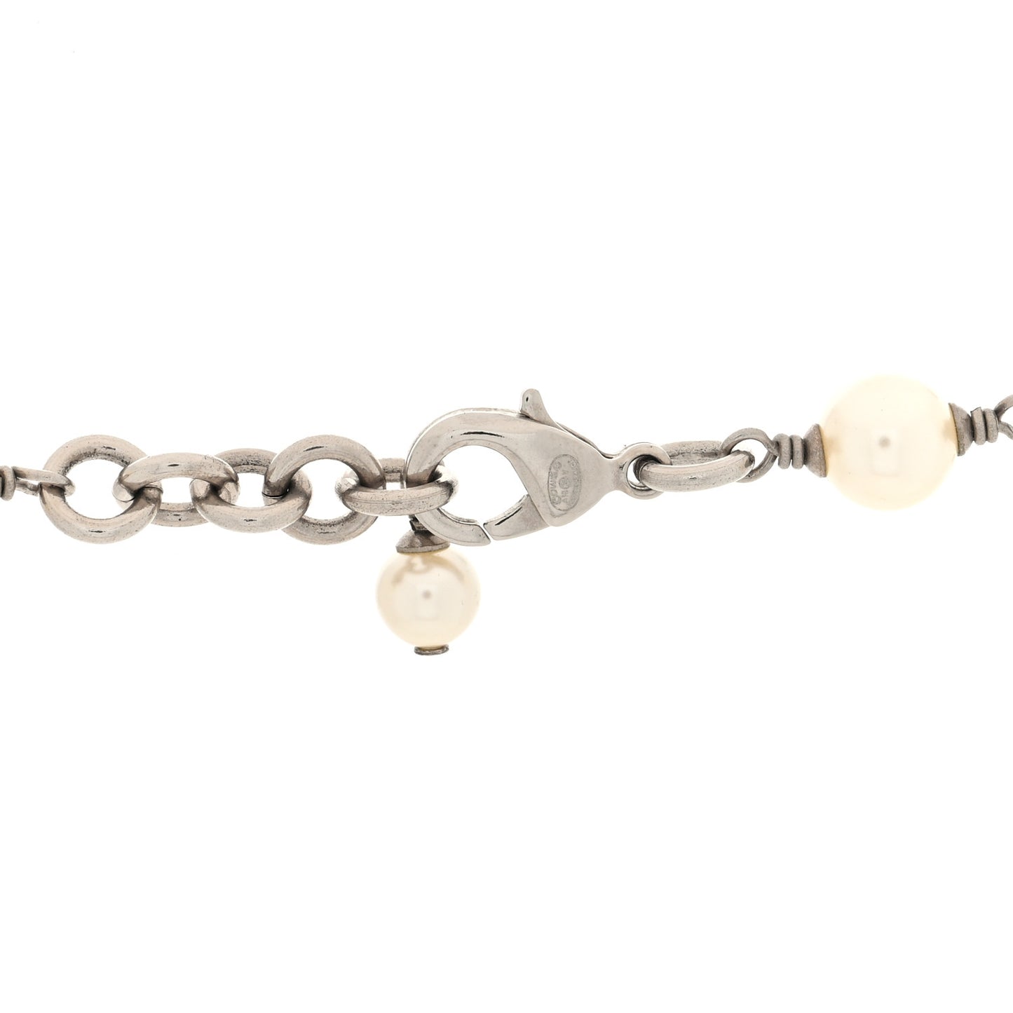Crystal Pearl CC Long Necklace Silver