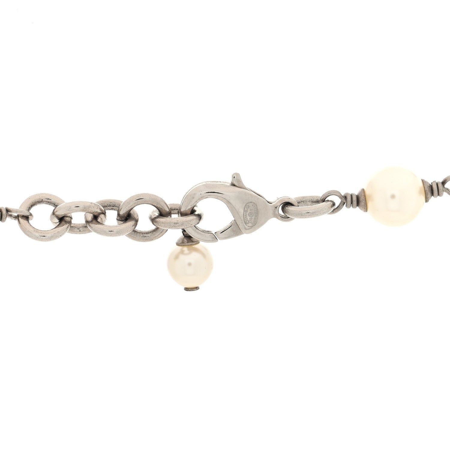 Chanel Crystal Pearl CC Long Necklace Silver 4 of 4