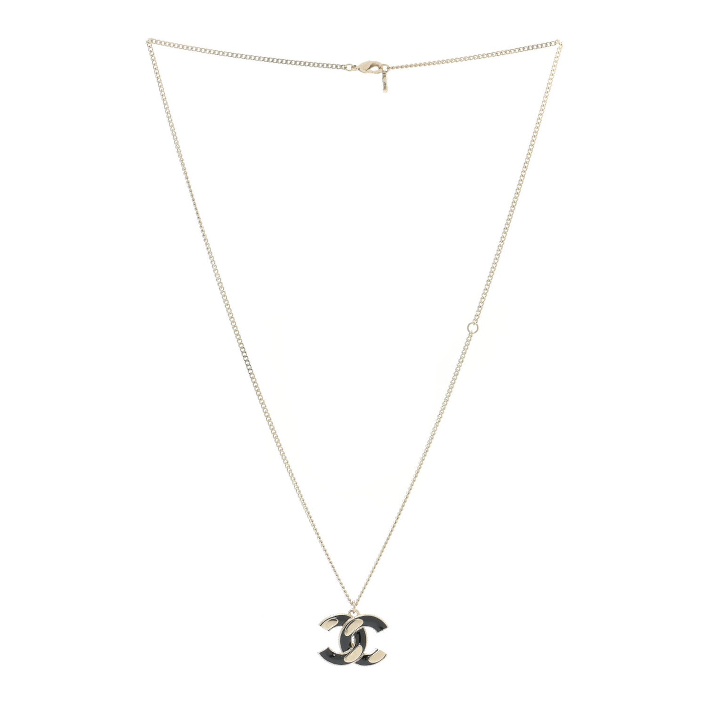 Enamel CC Pendant Necklace Black Light Gold