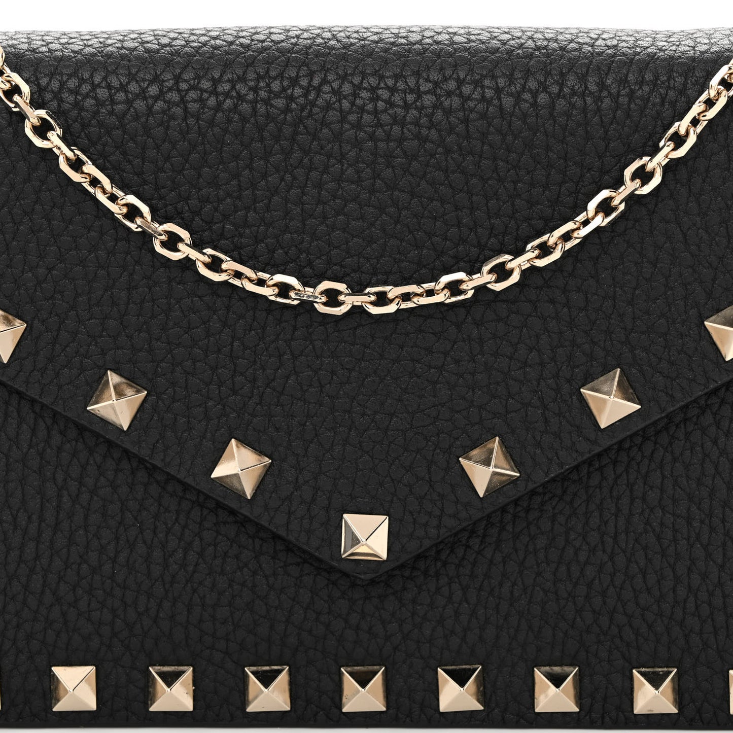 Pebbled Calfskin Rockstud Envelope Wallet on Chain Black