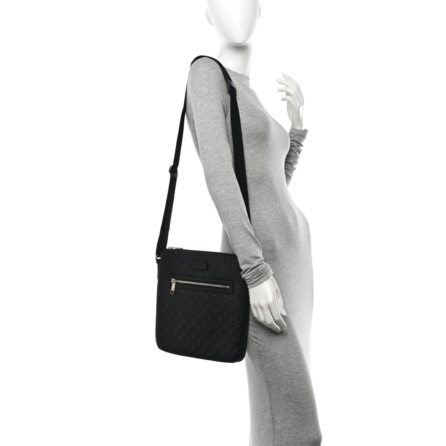 Gucci Guccissima Signature Medium Flat Messenger Bag Black 2 of 11
