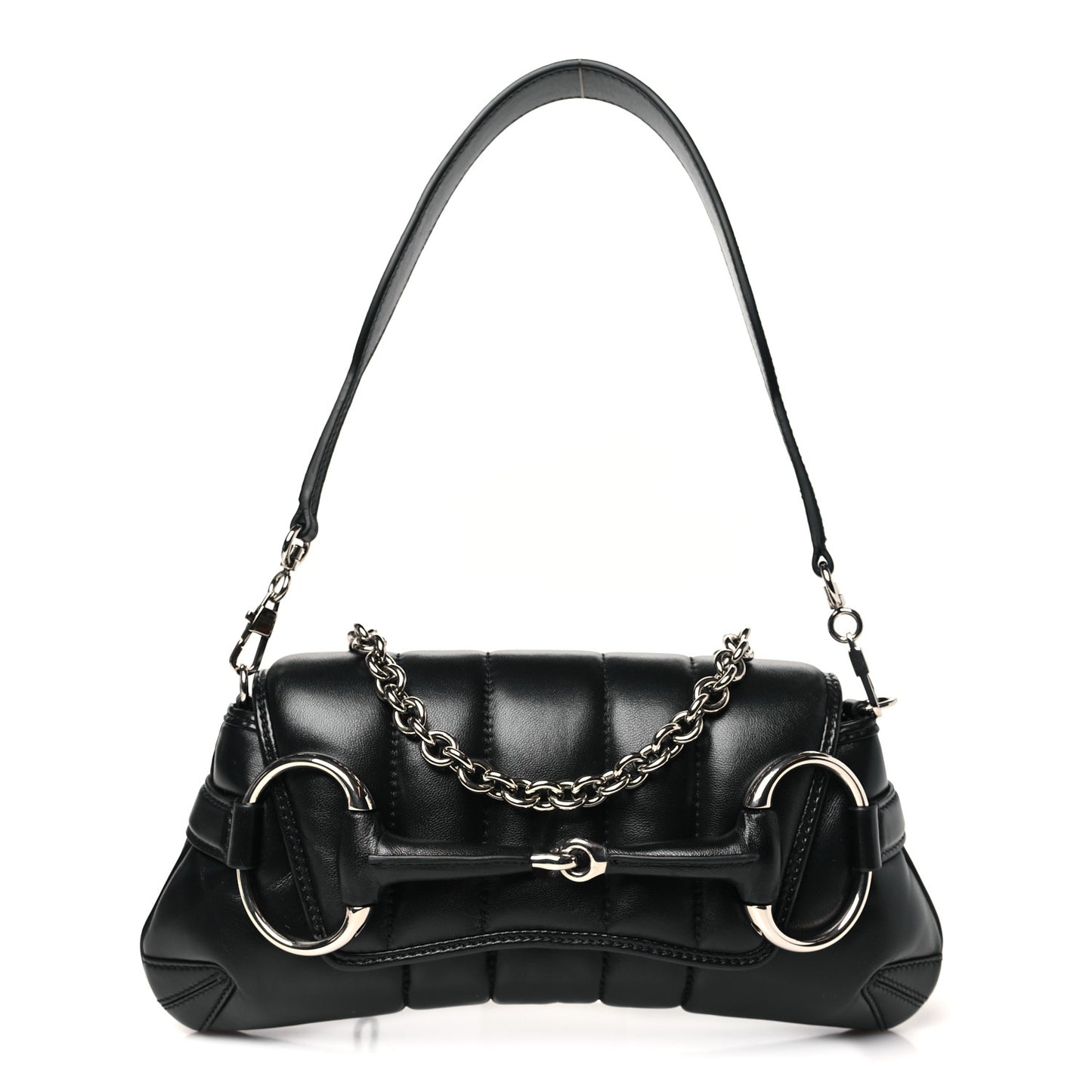 Nappa Vertical Matelasse Small Maxi Horsebit Chain Shoulder Bag Black