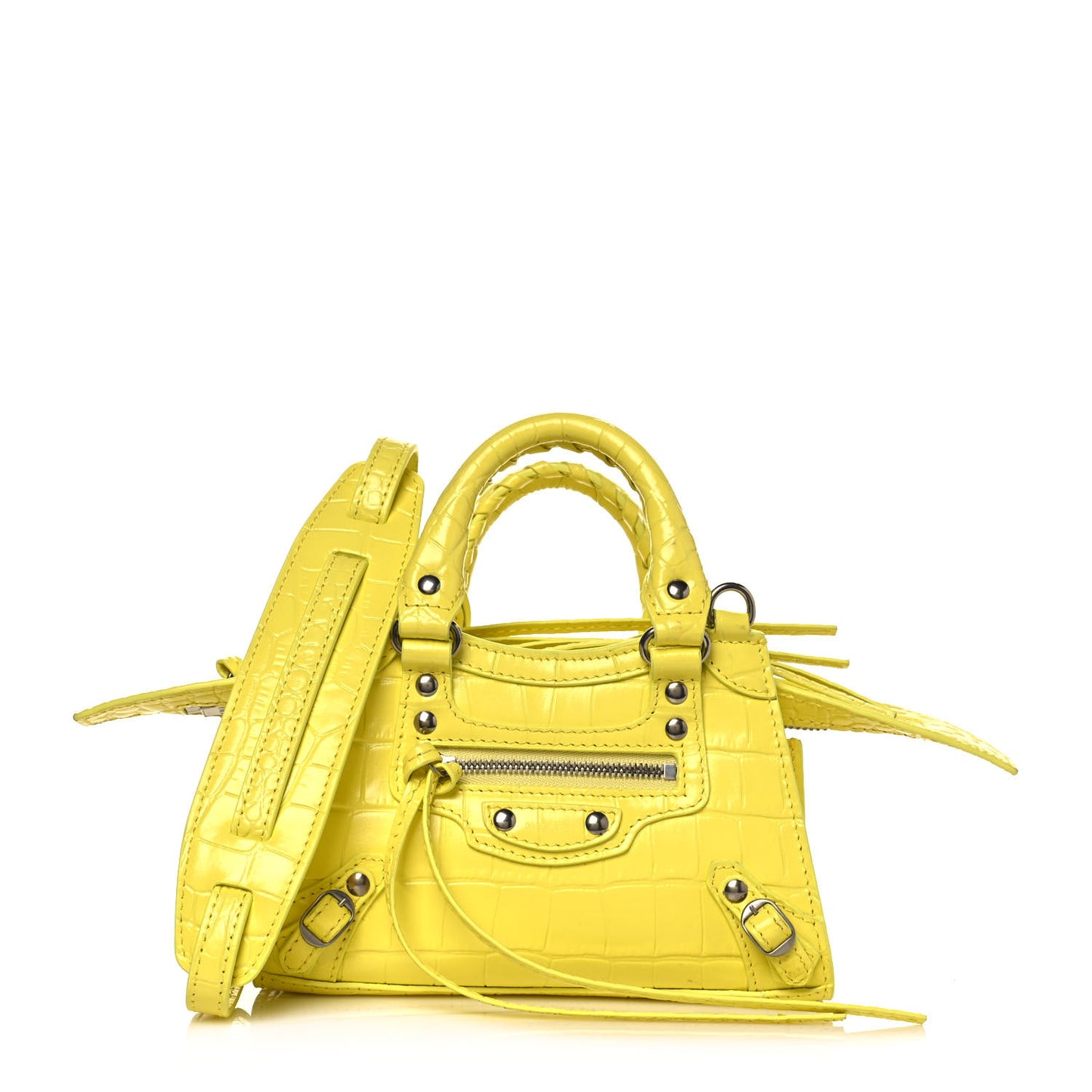 Calfskin Crocodile Embossed Neo Classic Hardware Nano City Crossbody Light Yellow
