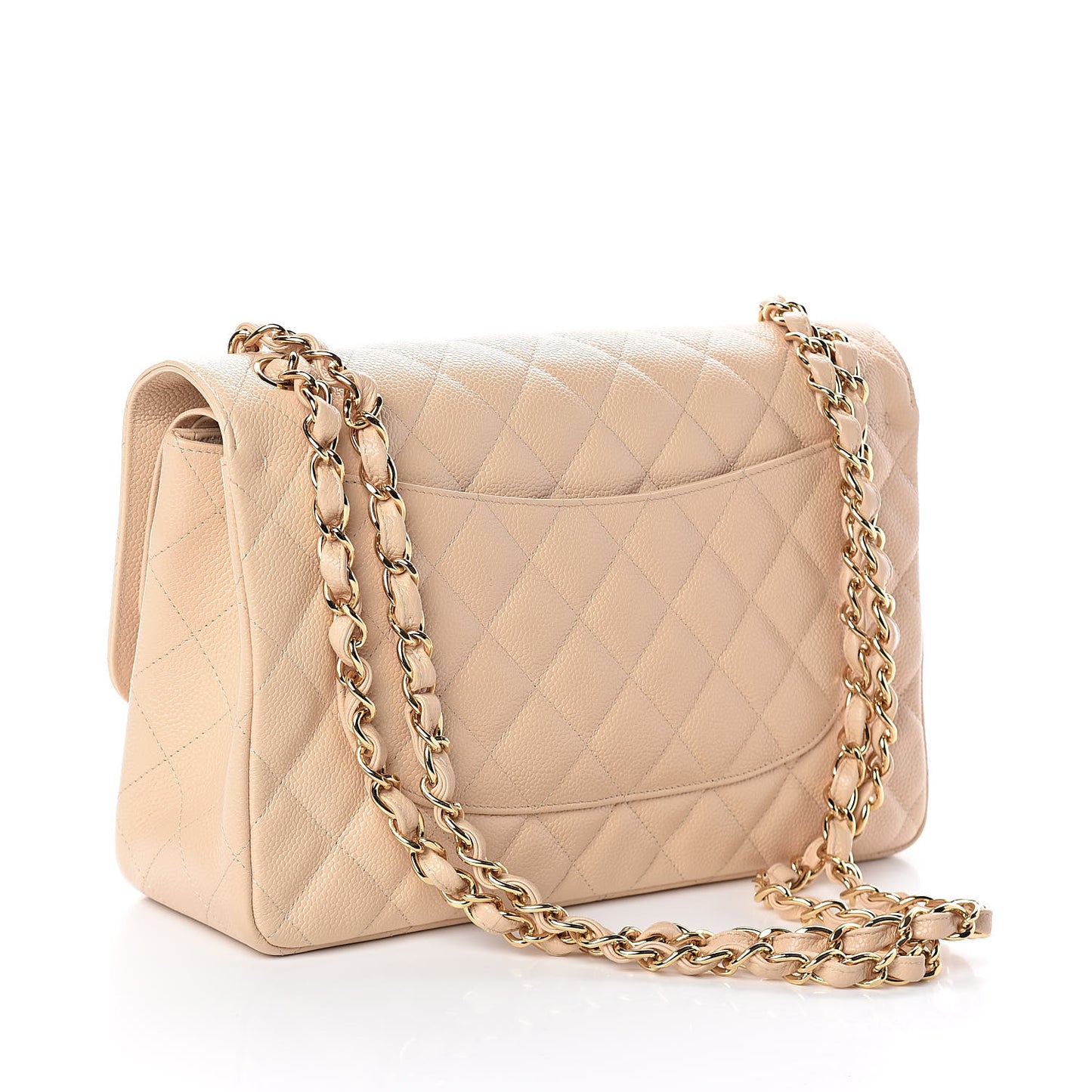 Caviar Quilted Jumbo Double Flap Beige Clair