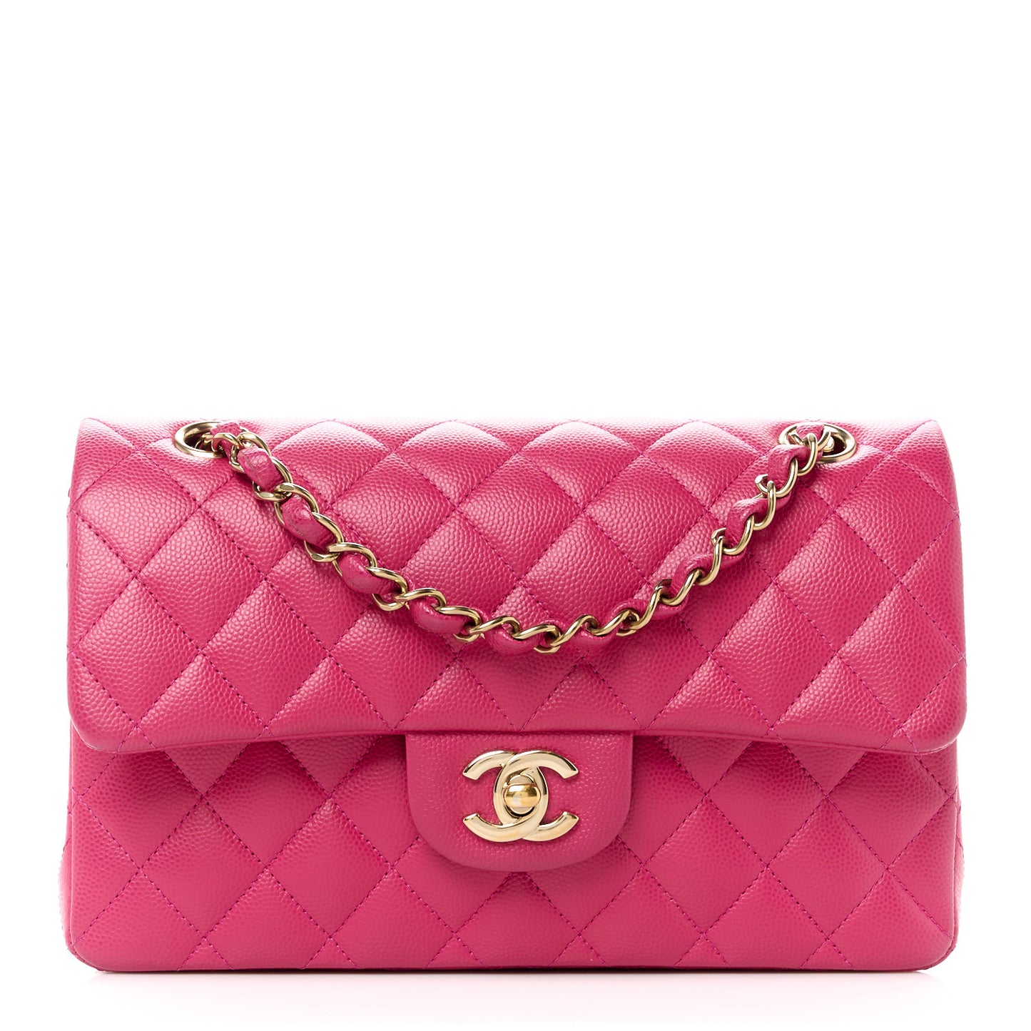 Caviar Quilted Small Double Flap Fuchsia