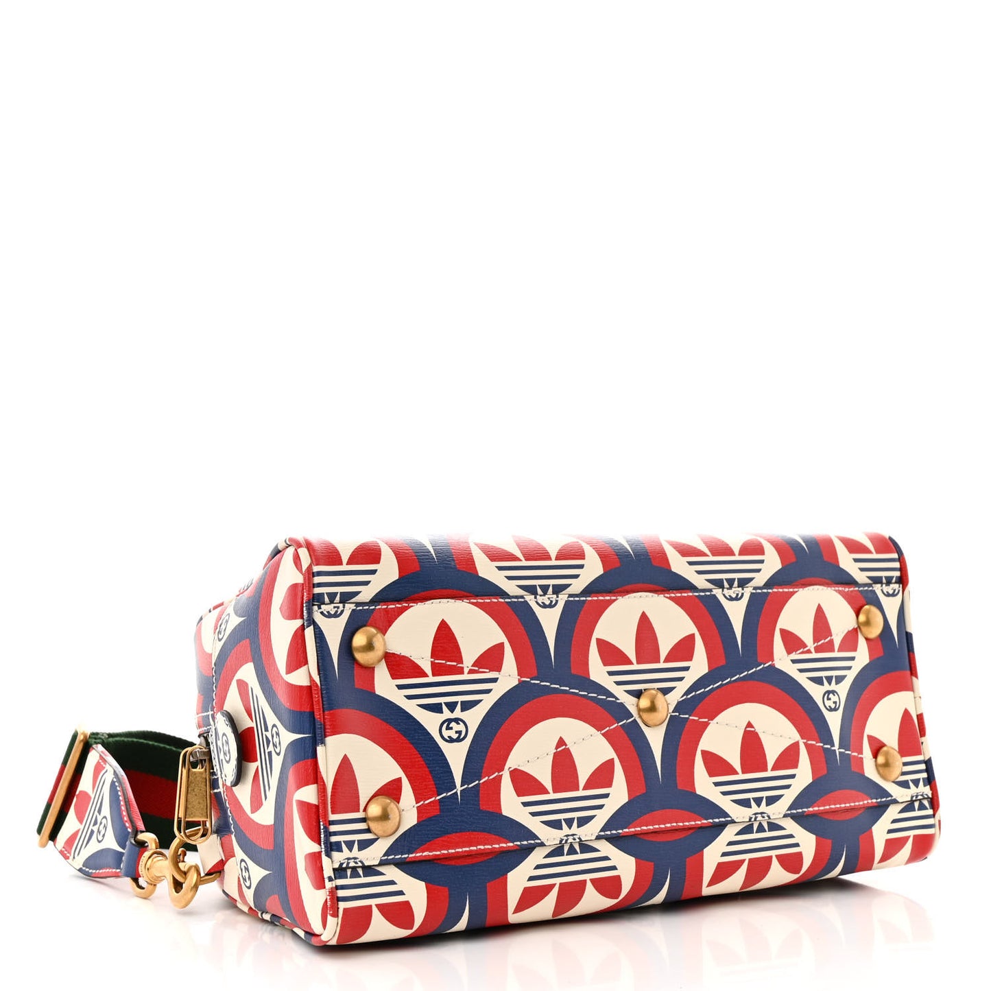 X ADIDAS Shangai Calfskin Web Trefoil Interlocking G Mini Duffle Bag Red White Blue