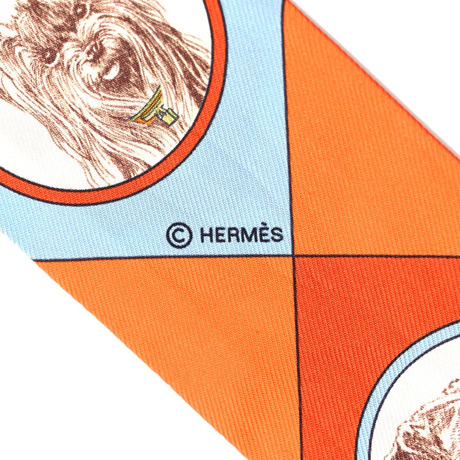 Hermes Silk Colliers et Chiens Twilly Potiron Orange Ciel 3 of 4