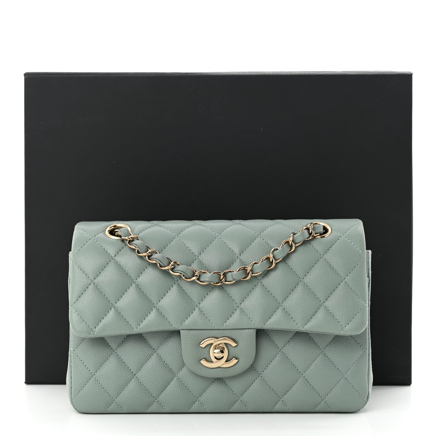Caviar Quilted Small Double Flap Light Blue