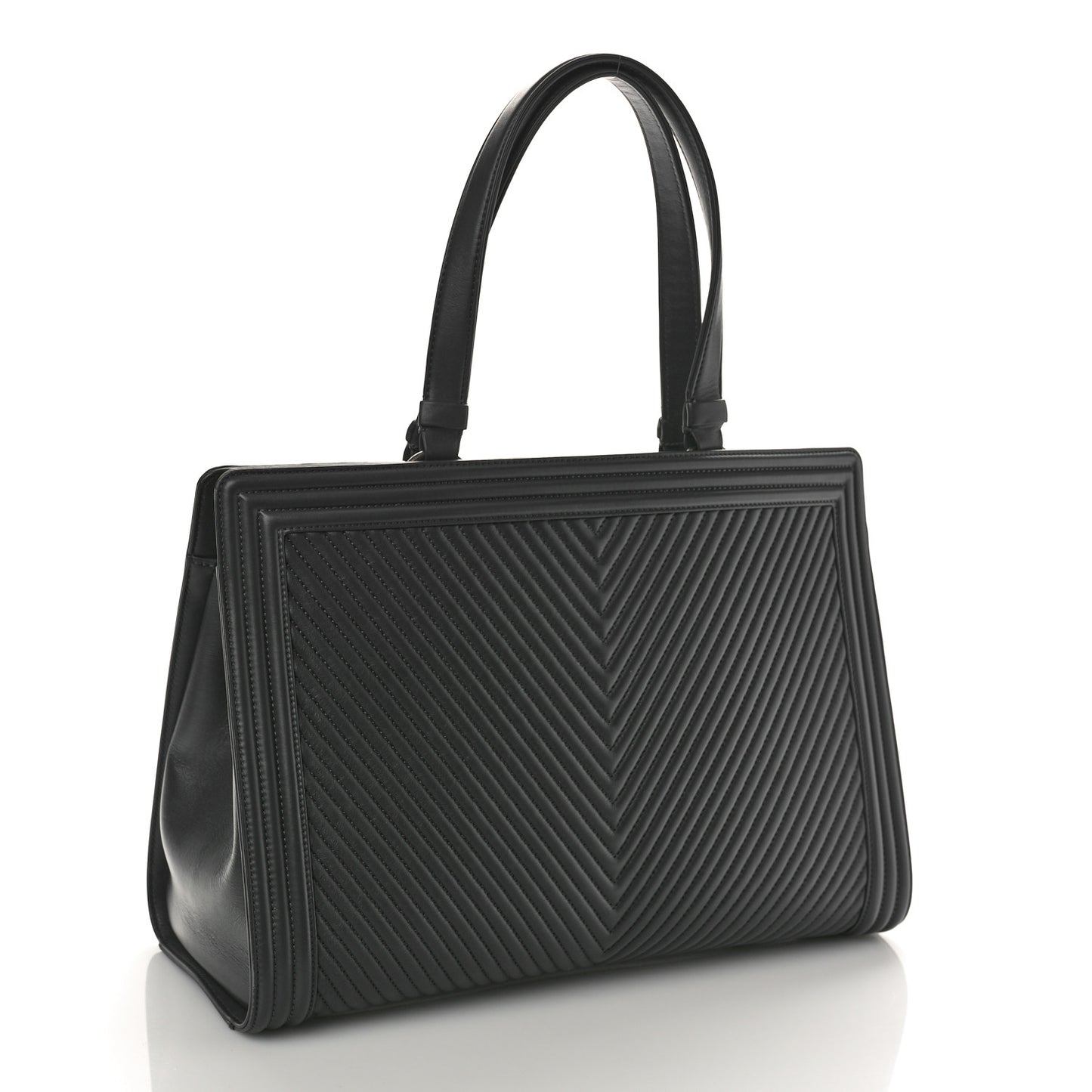 Calfskin Chevron Quilted Boy Shopping Tote Grey