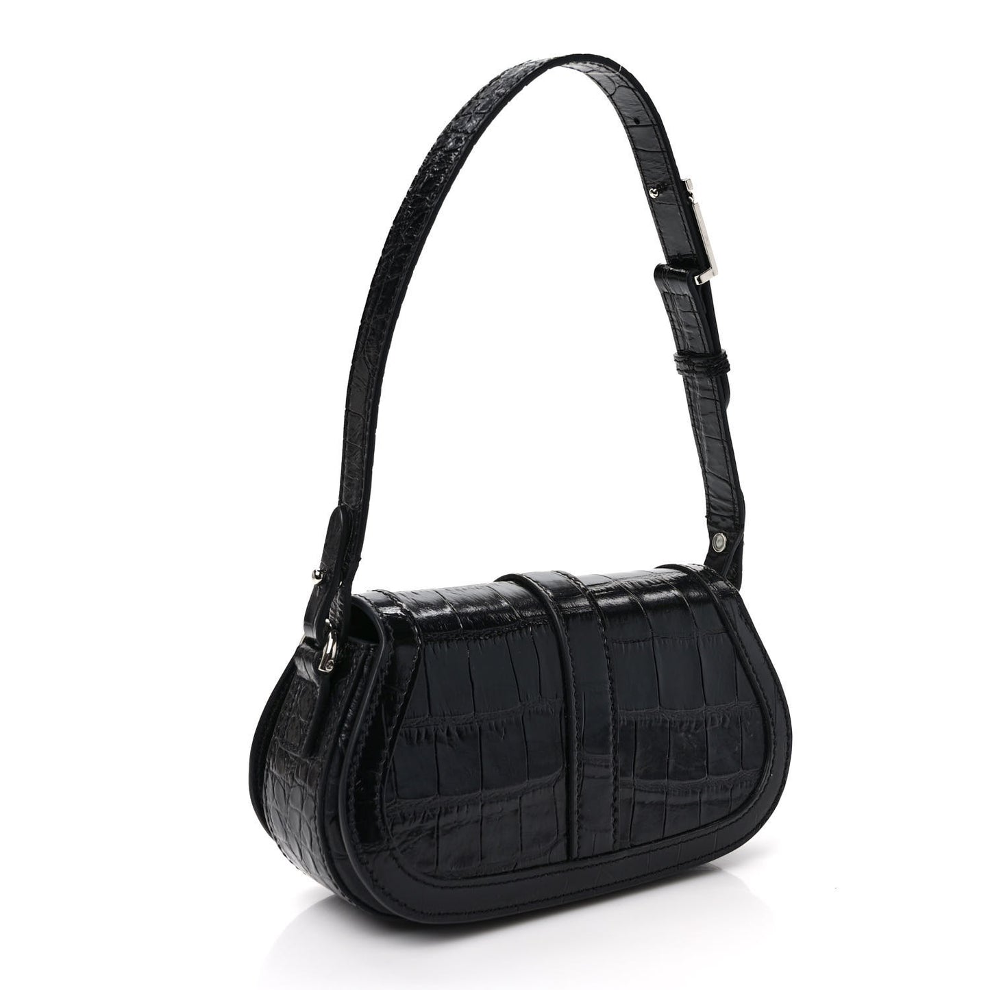 Calfskin Crocodile Embossed Greca Goddess Mini Shoulder Bag Black