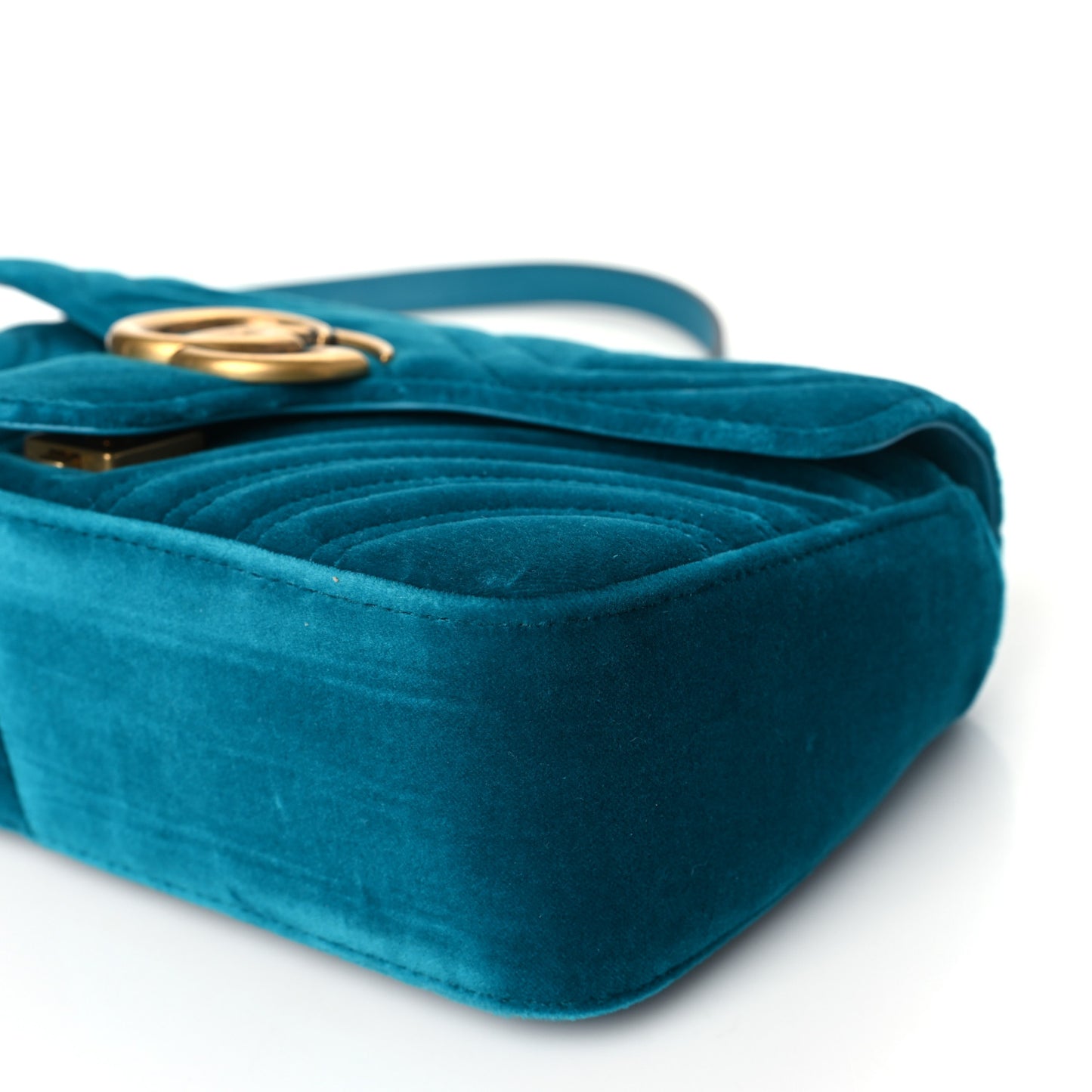 Velvet Matelasse Small GG Marmont Shoulder Bag Pavone Cyan