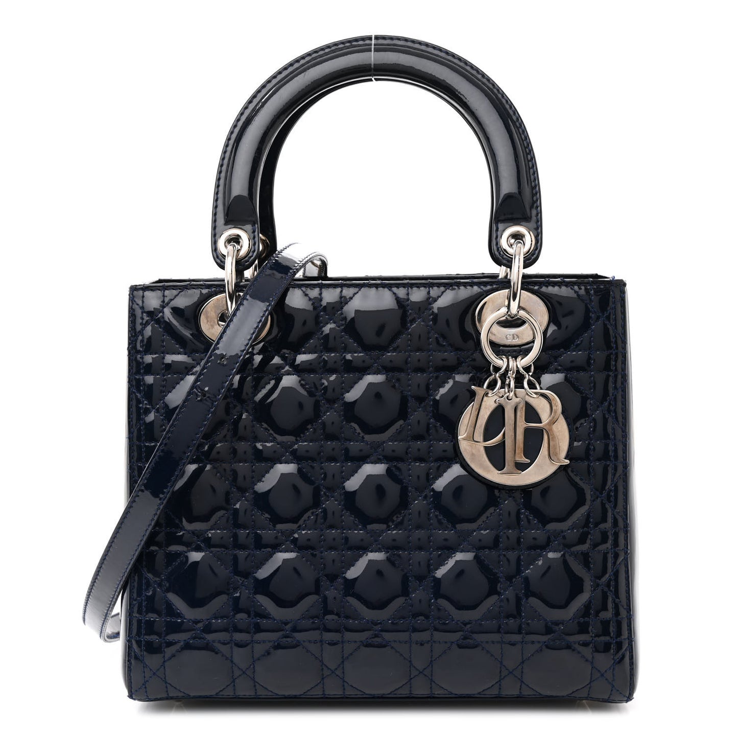 Patent Cannage Medium Lady Dior Navy Blue