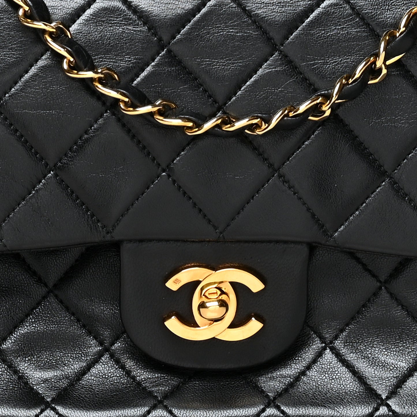 Lambskin Quilted Medium Double Flap Black