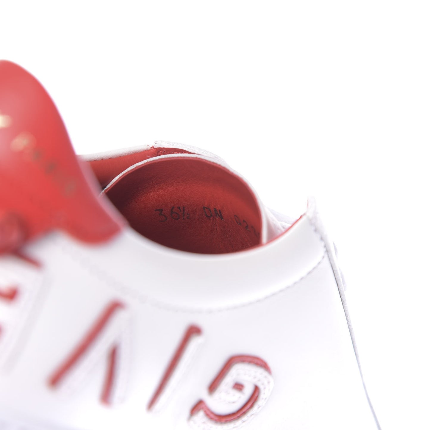 Calfskin Reverse Logo Womens Urban Street Sneakers 36.5 White Red