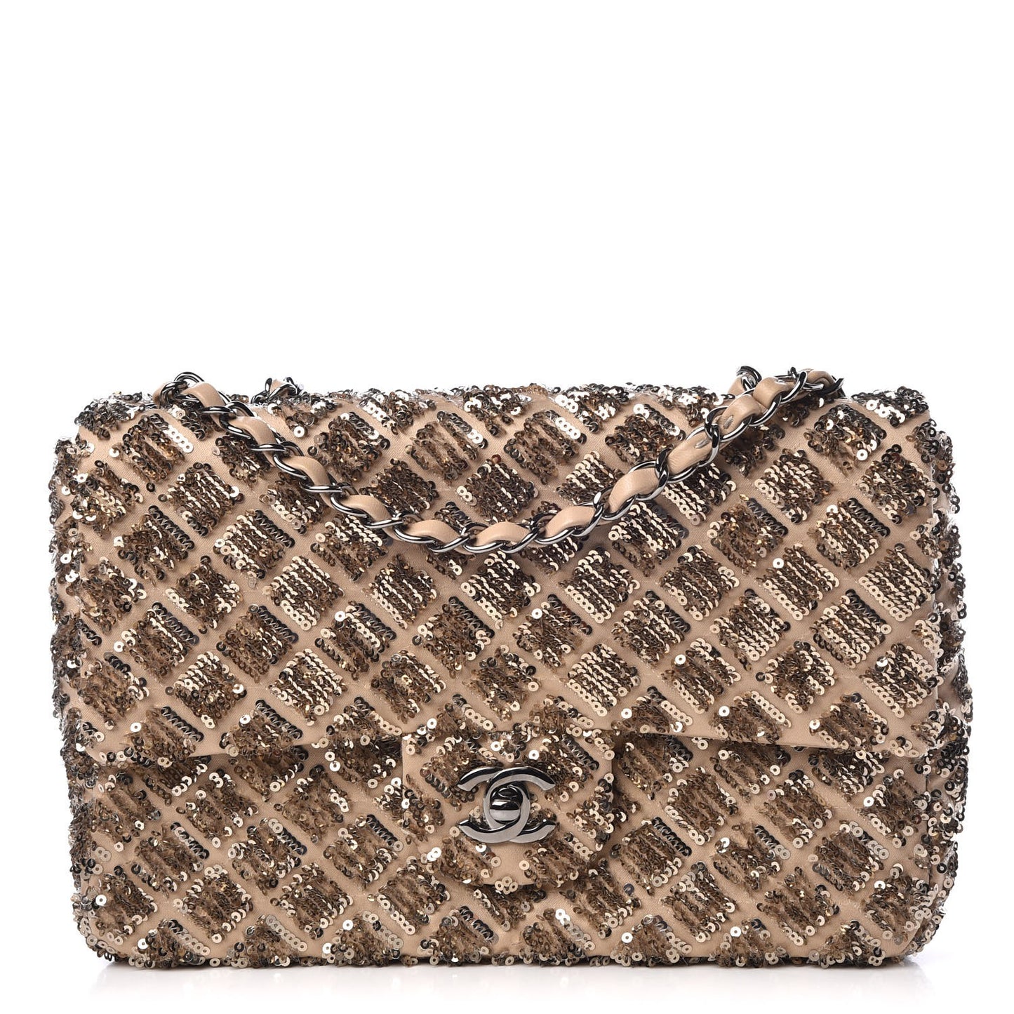 Sequin Quilted Medium Single Flap Gold