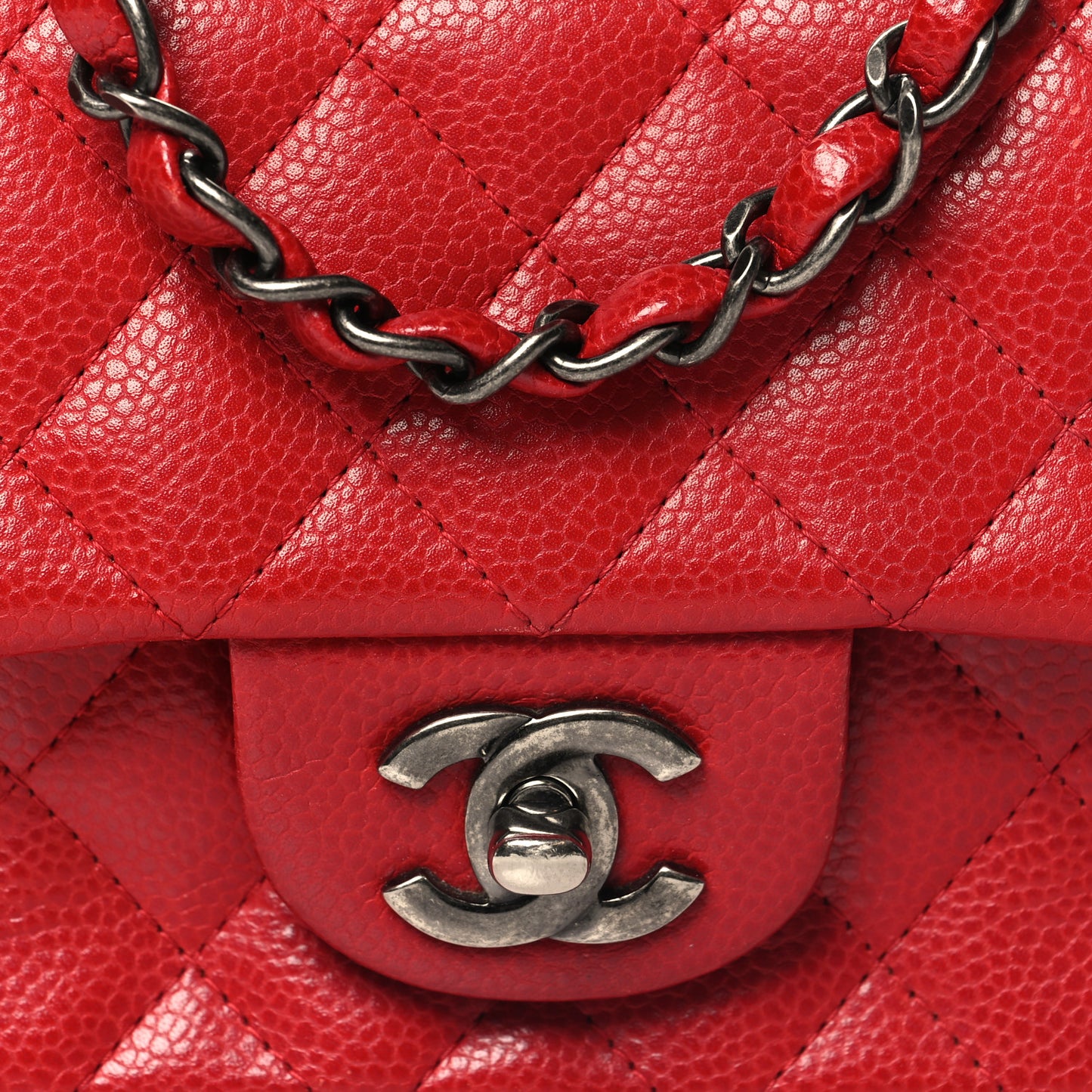 Caviar Quilted Mini Rectangular Flap Red