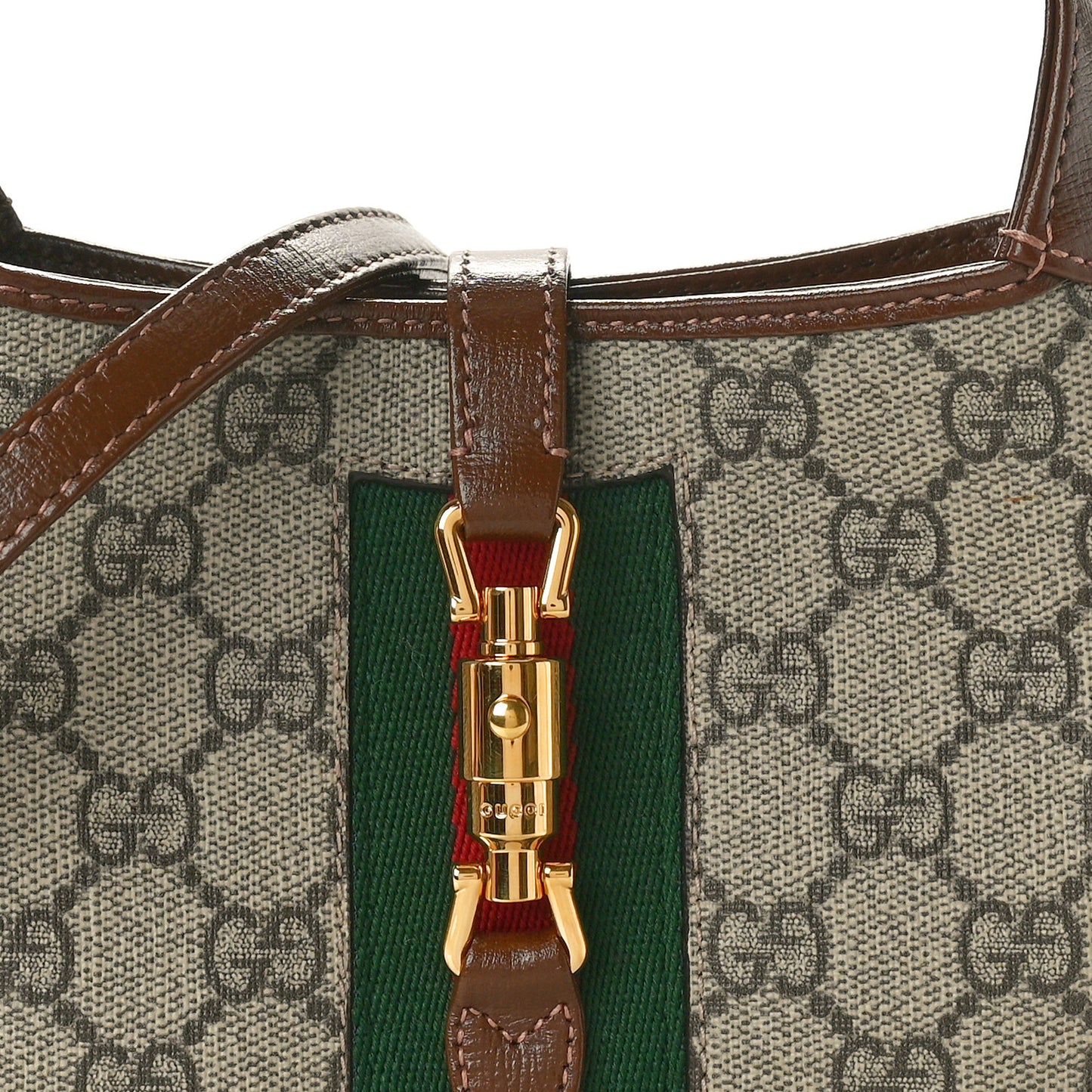 GG Supreme Monogram Azalea Calfskin Web Mini Jackie 1961 Hobo Beige Ebony Brown Sugar