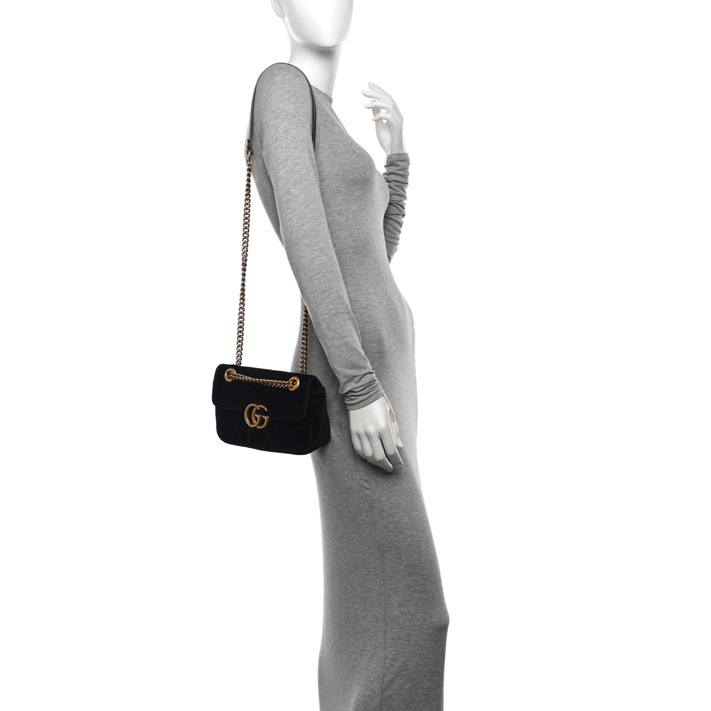 Velvet Matelasse Mini GG Marmont Shoulder Bag Black