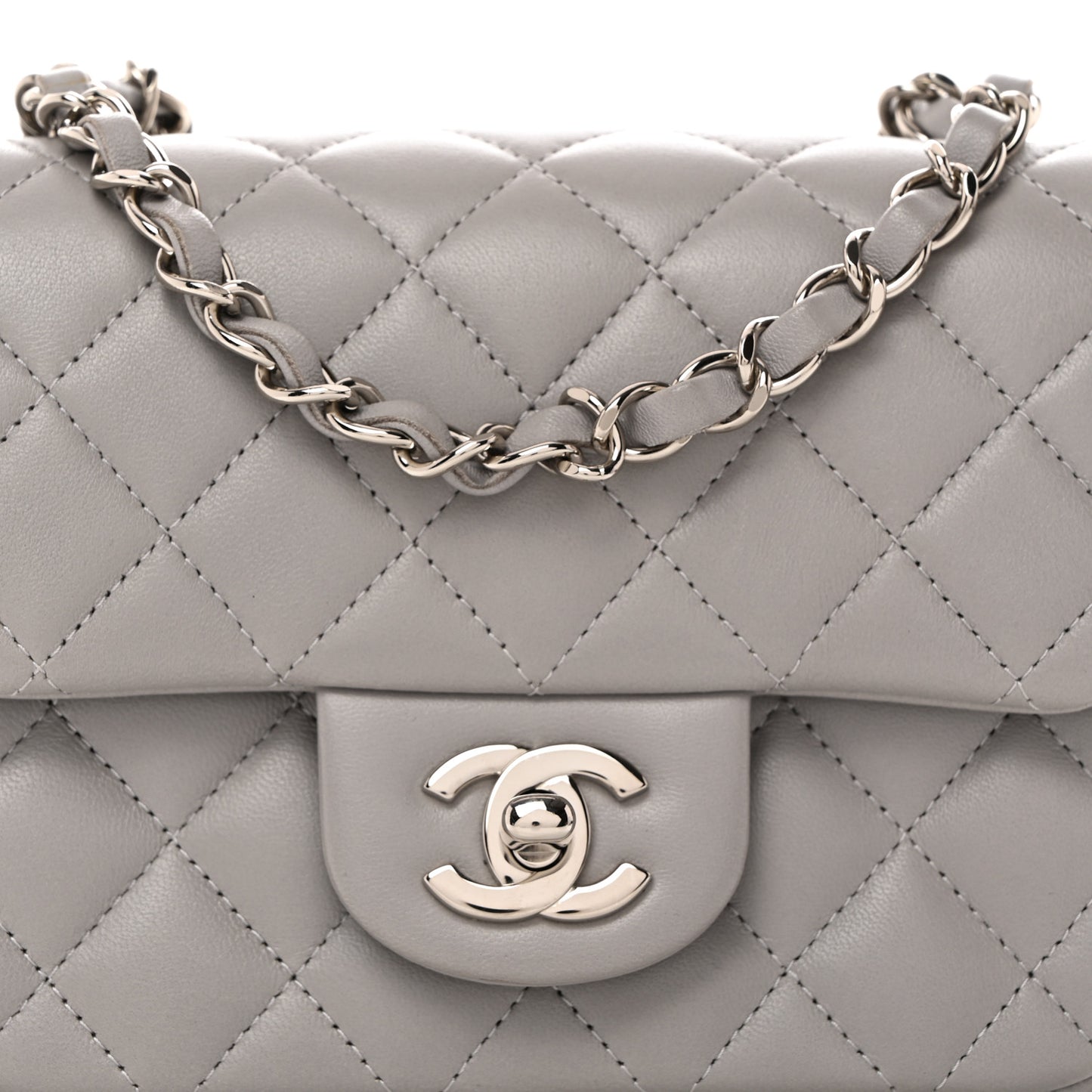 Lambskin Quilted Mini Square Flap Light Grey