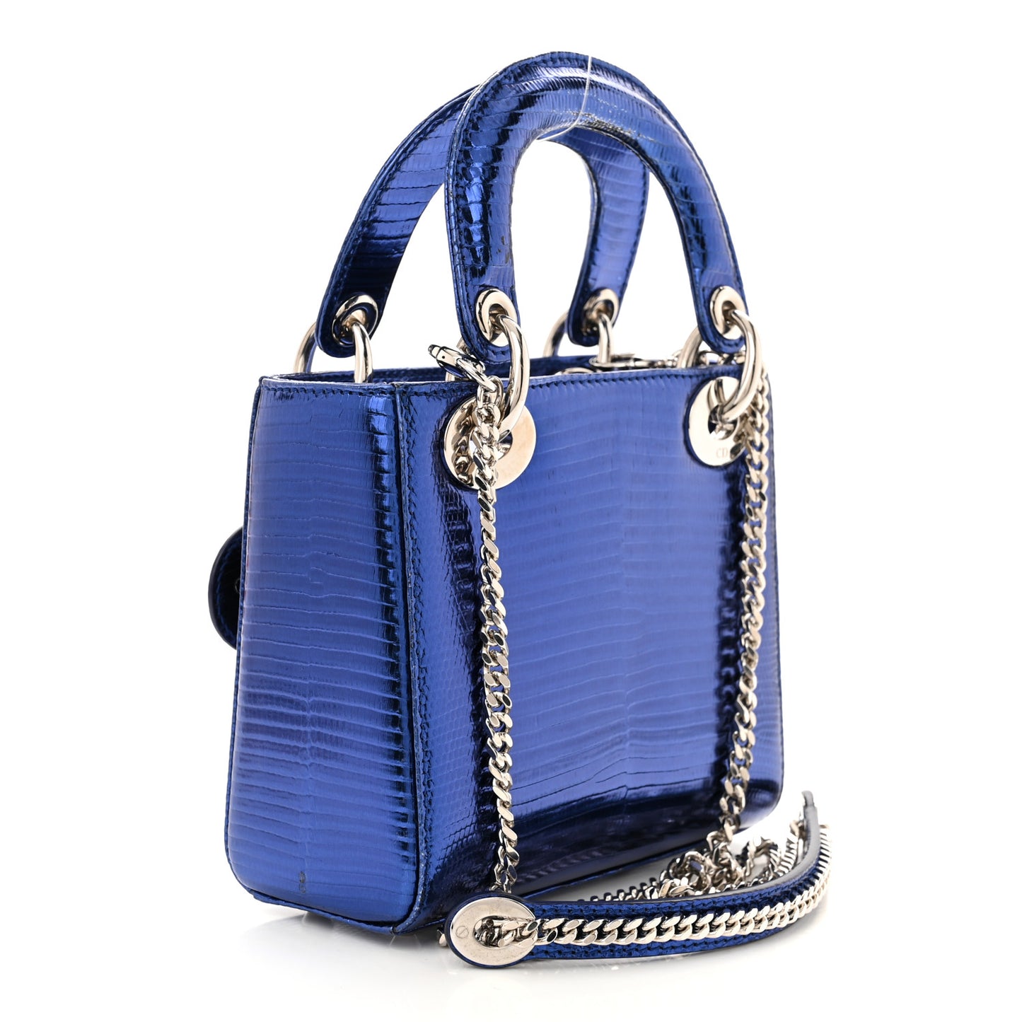 Metallic Lizard Mini Lady Dior Blue
