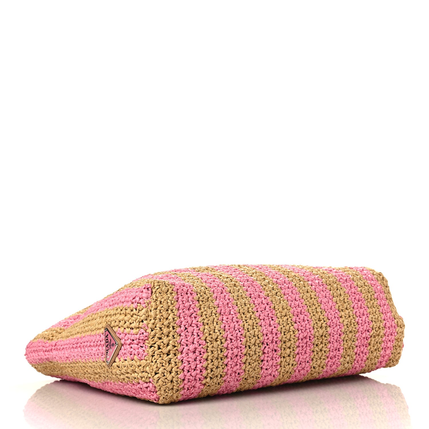 Prada Yarn Raffia Effect Crochet Striped Large Logo Tote Naturale Petalo 4 of 8