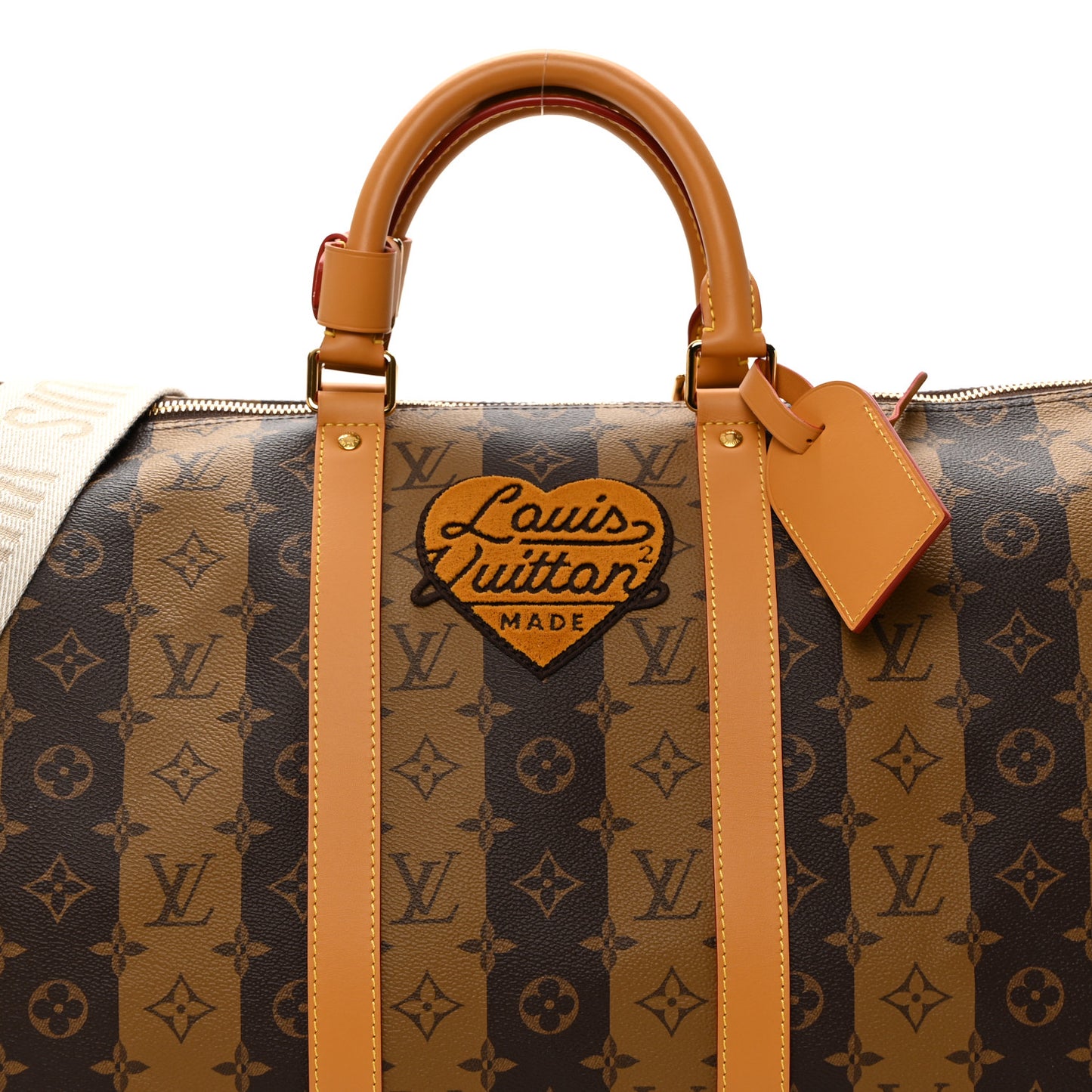 X NIGO Reverse Monogram Stripe Keepall Bandouliere 50 Brown