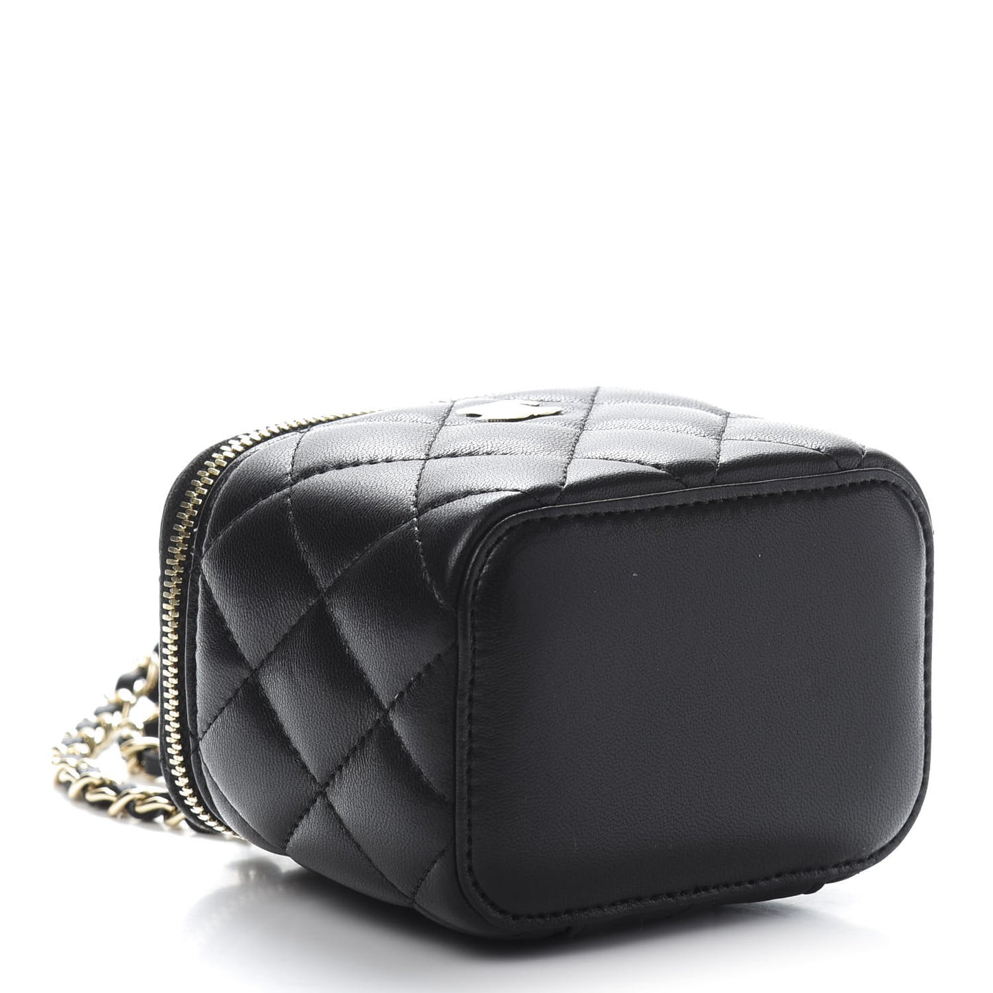 Lambskin Quilted Mini Vanity Case With Chain Black