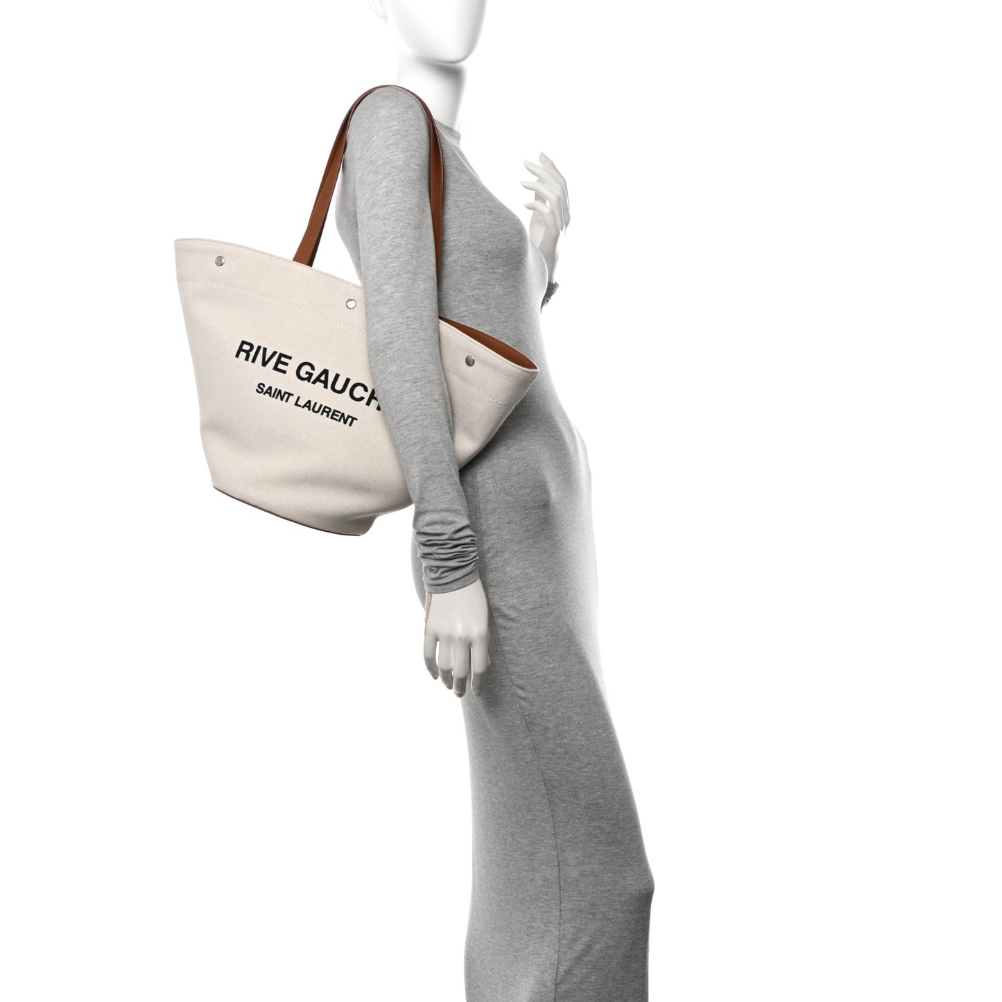 Canvas Calfskin Rive Gauche Trapezoid Tote Beige