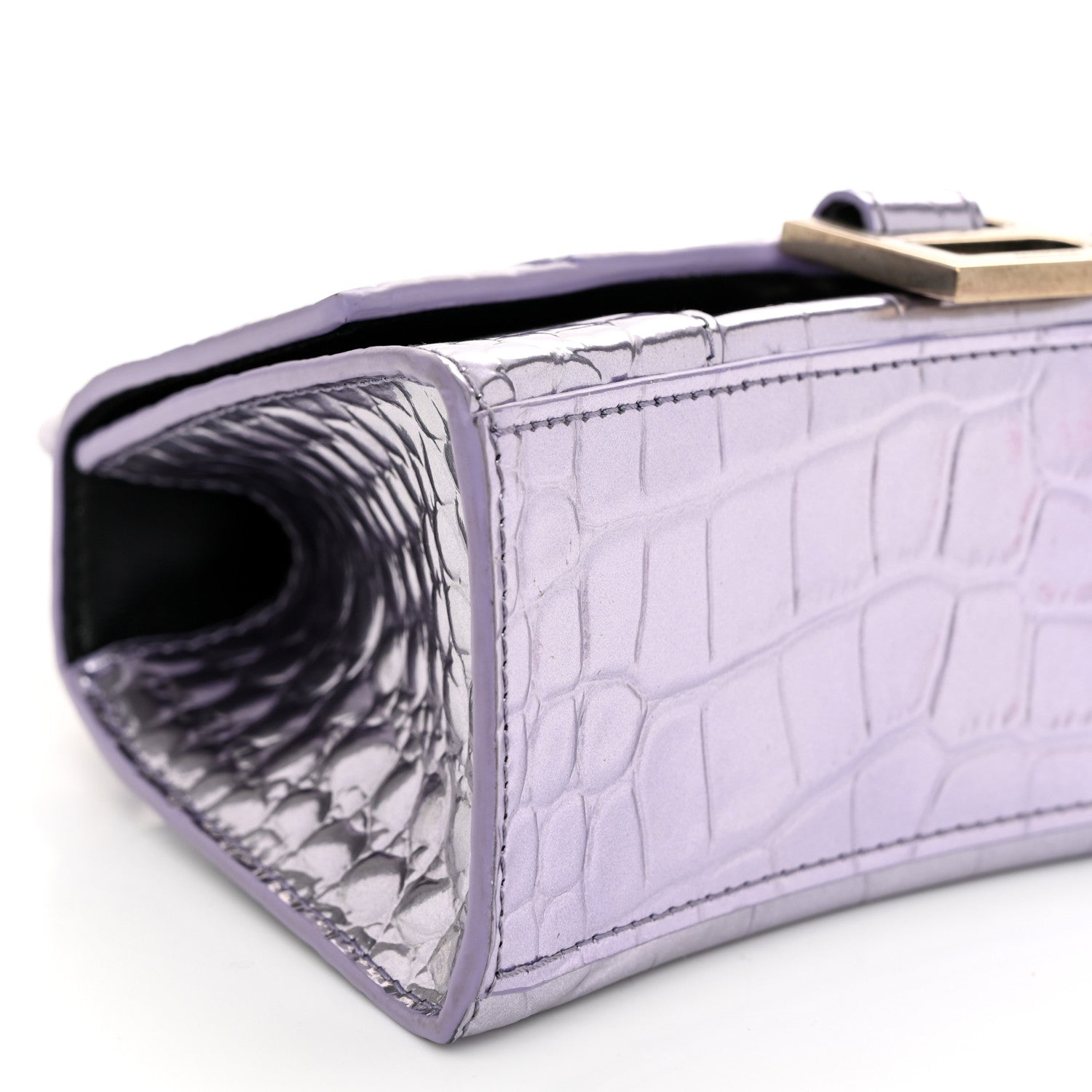 Balenciaga Metallic Calfskin Crocodile Embossed Hourglass Top Handle Bag XS Lilac 9 of 10