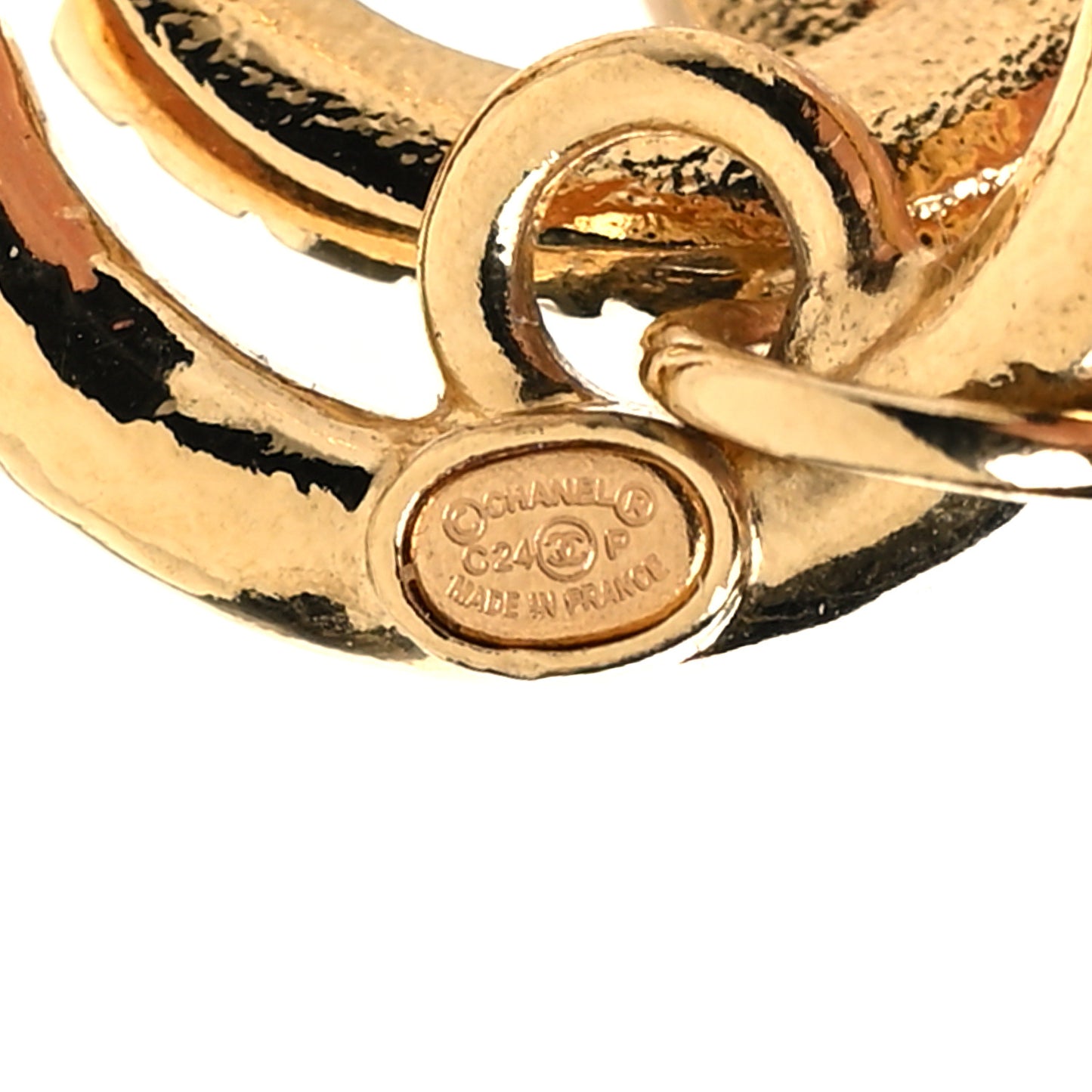 Quilted CC Logo Hoop Earrings Gold