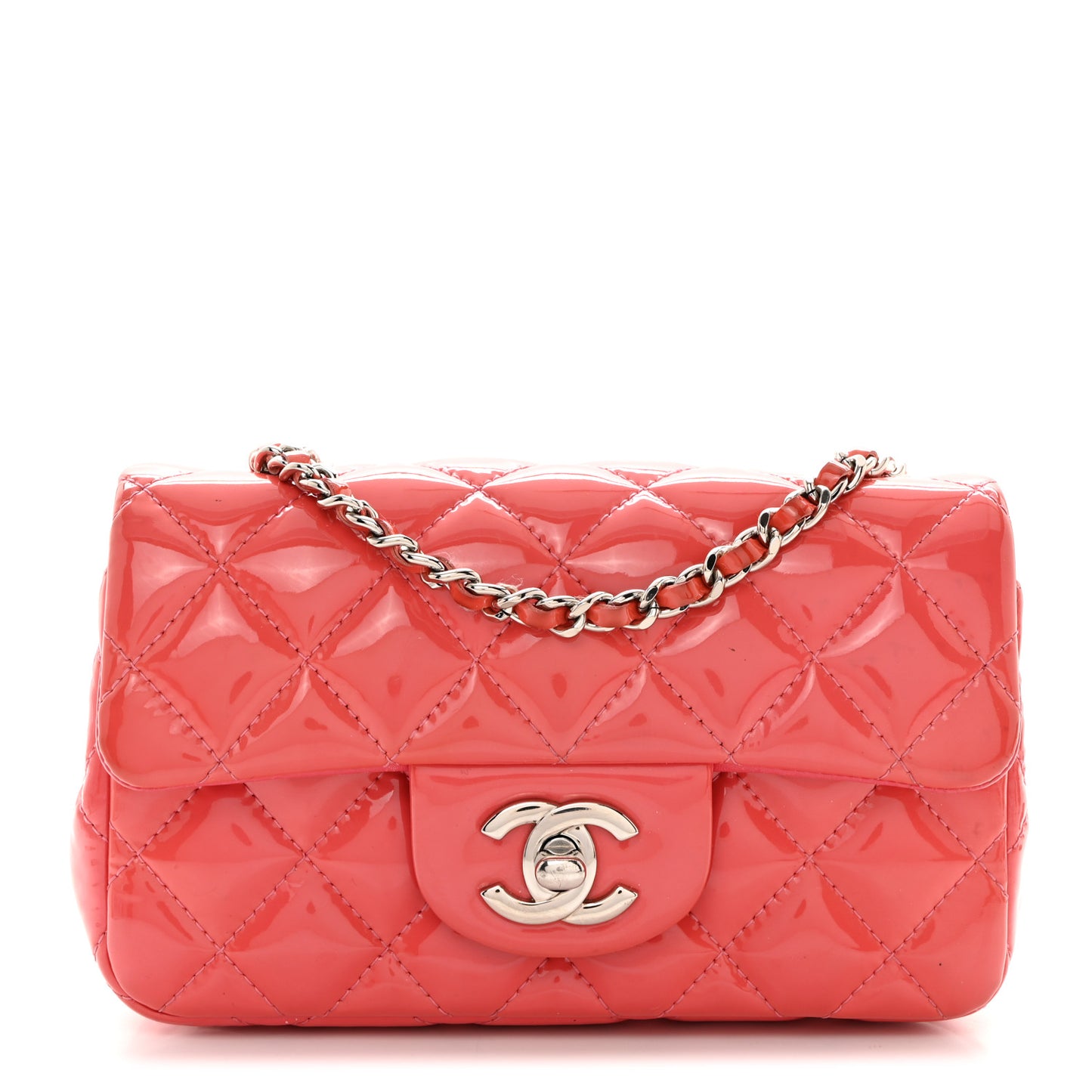 Patent Calfskin Quilted Extra Mini Rectangular Flap Pink