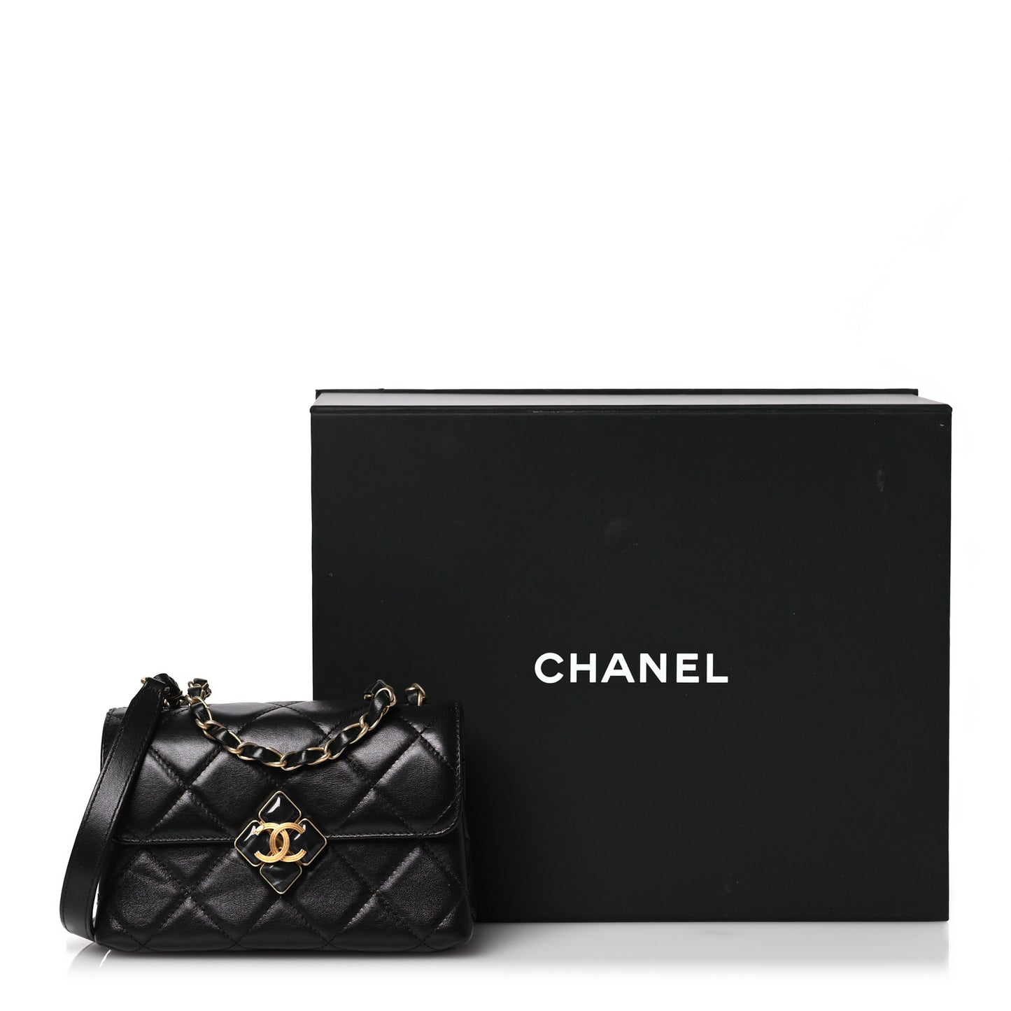 Lambskin Quilted Diamond Lock Flap Black