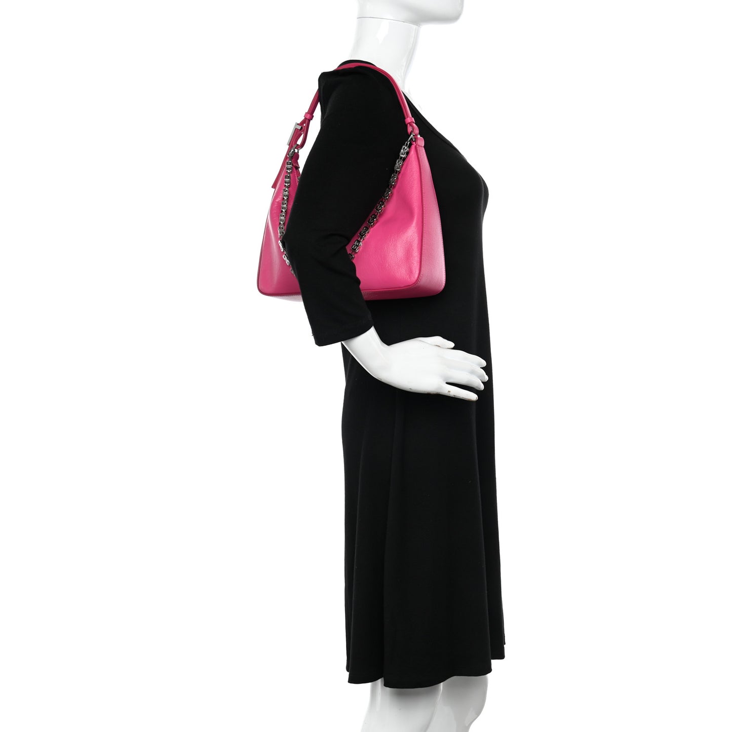 Tumbled Calfskin Small Moon Cut Out Shoulder Bag Neon Pink