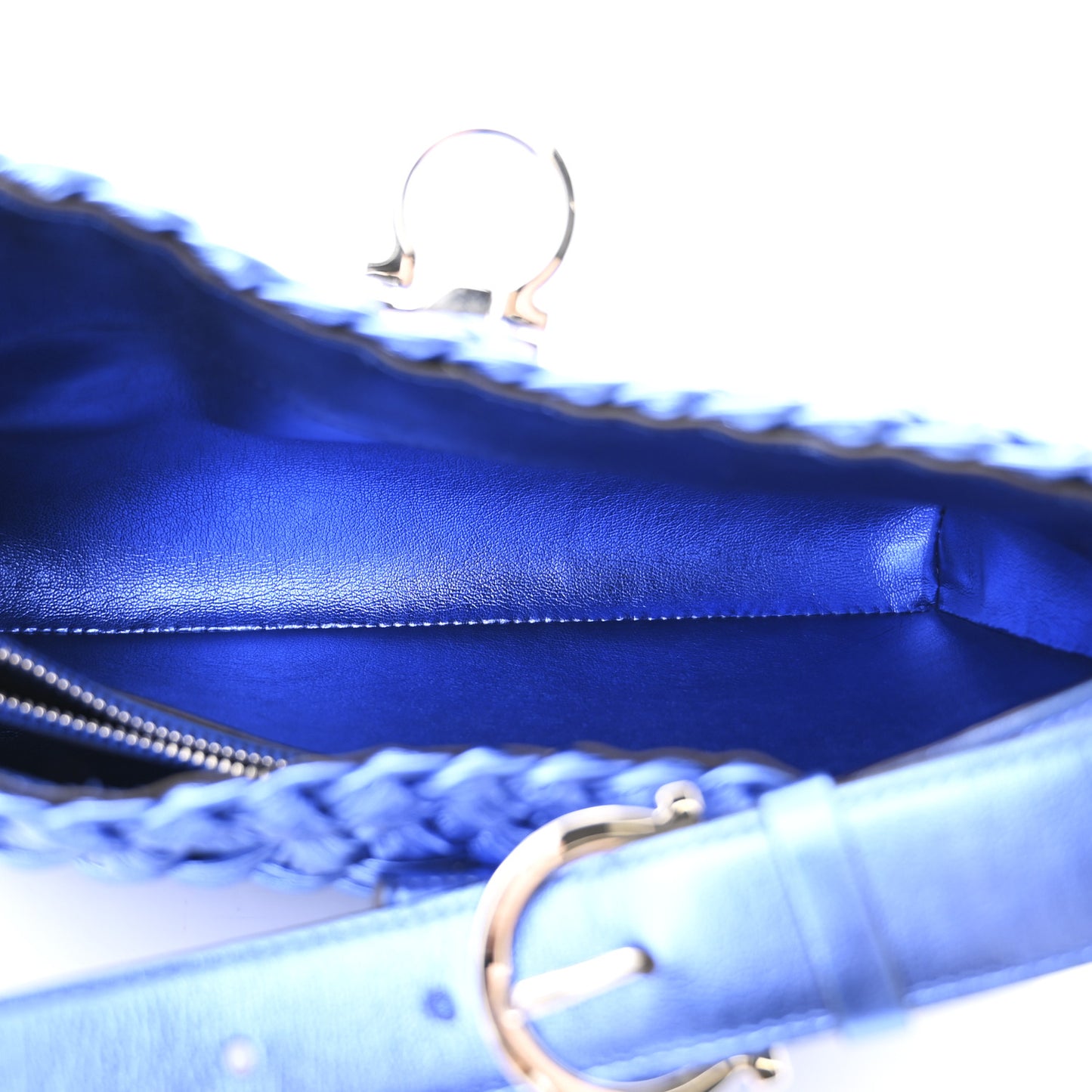 Metallic Woven Calfskin Trifolio Shoulder Bag Bluette