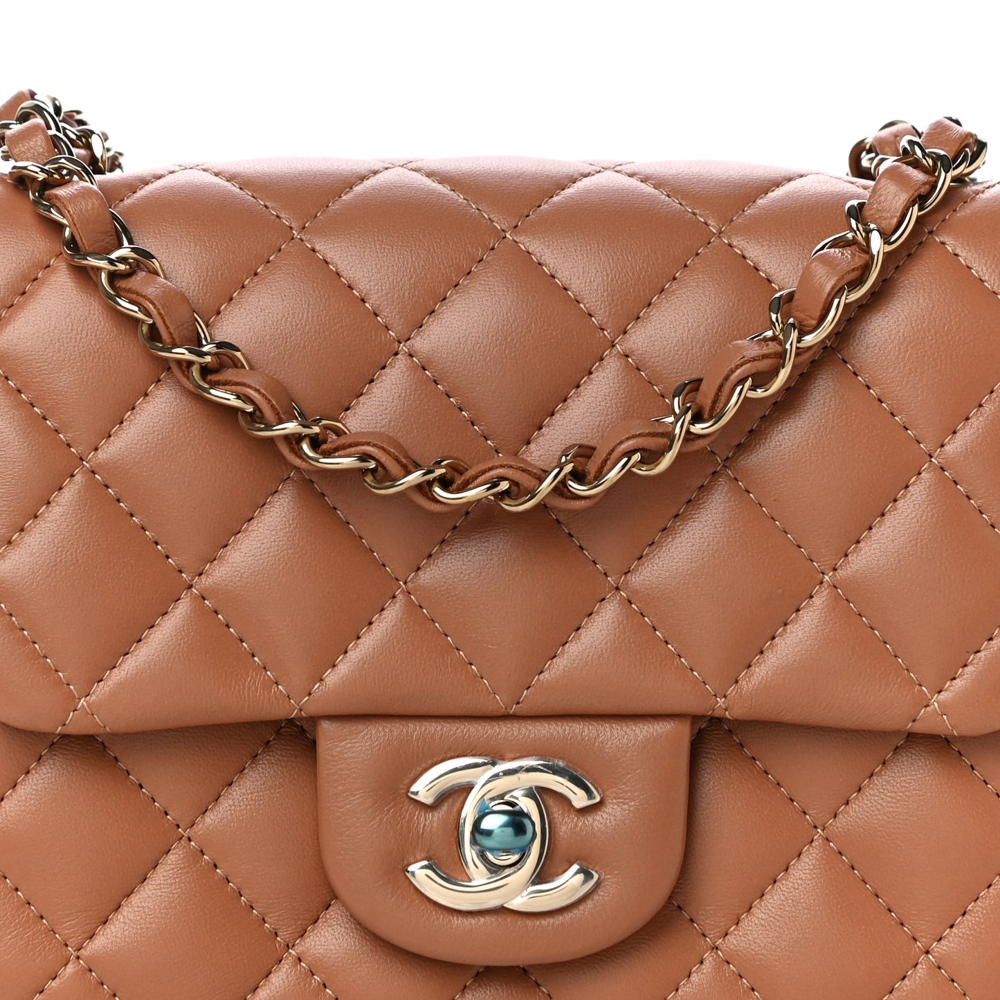 Lambskin Quilted Mini Square Flap Brown