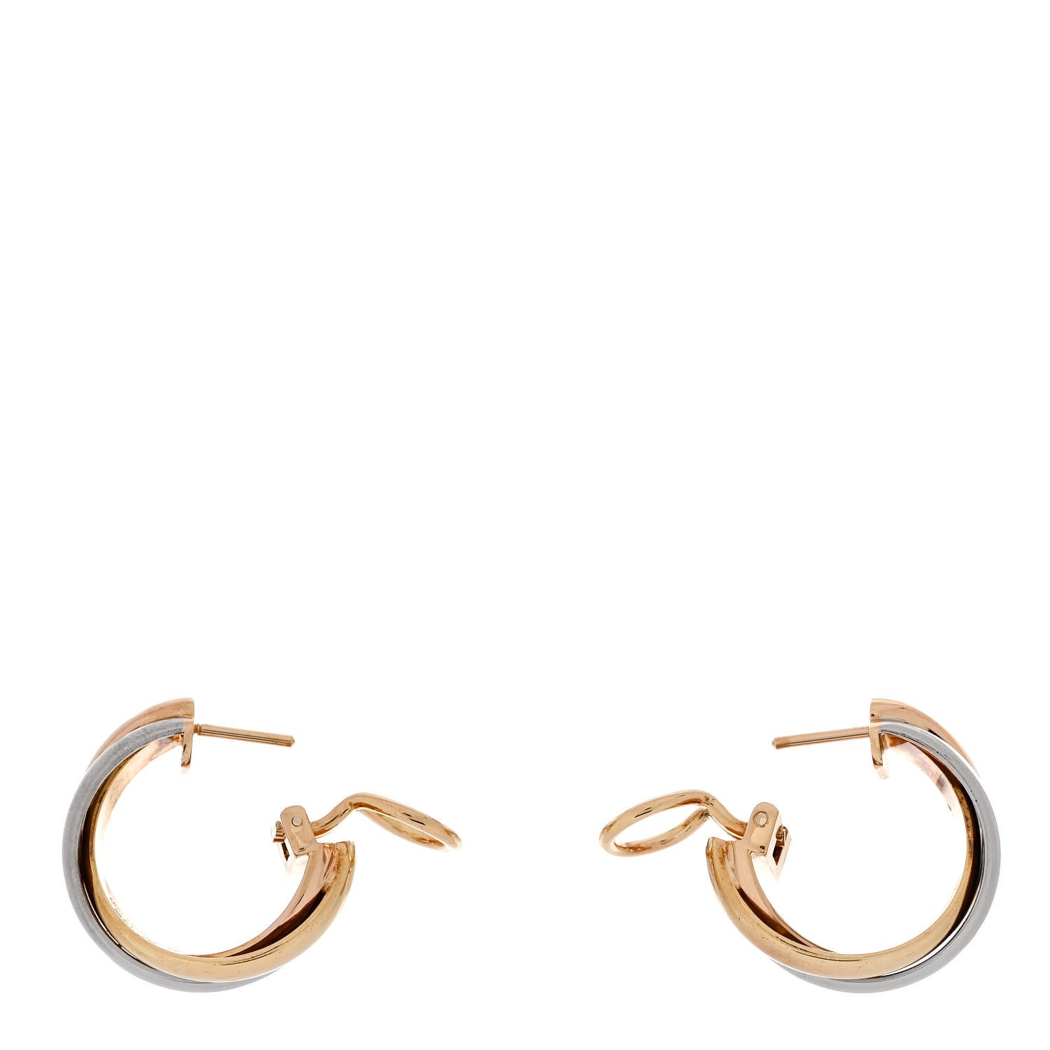 Cartier 18K Pink Yellow White Gold Classic Trinity Hoop Earrings 3 of 4