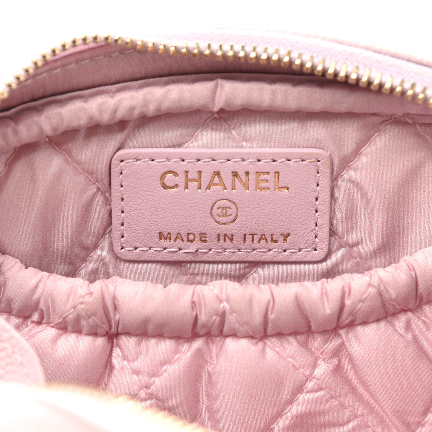 Caviar Quilted Small Curvy Pouch Cosmetic Case Light Pink