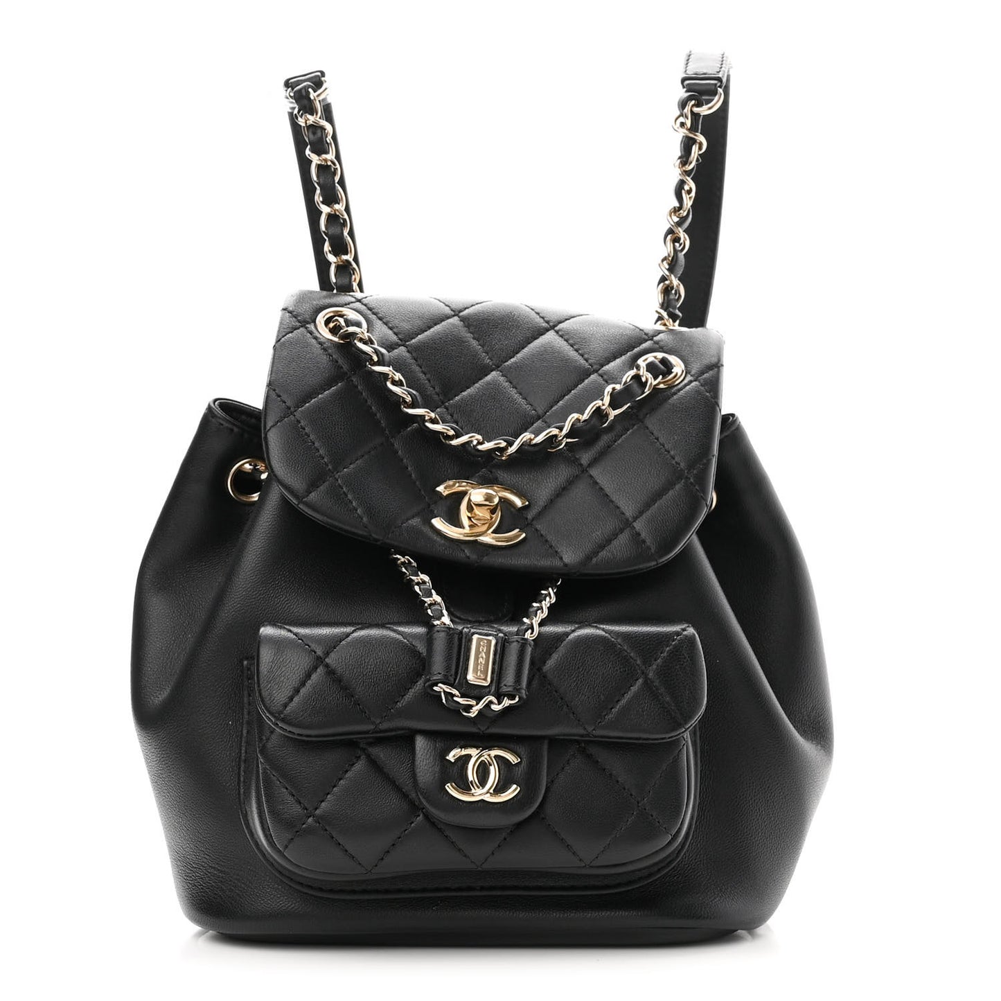 Lambskin Quilted Small Duma Drawstring Backpack Black