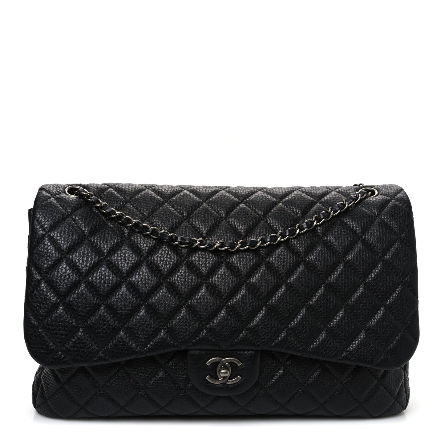 Grained Calfskin Quilted Small XXL Travel Flap Bag Black