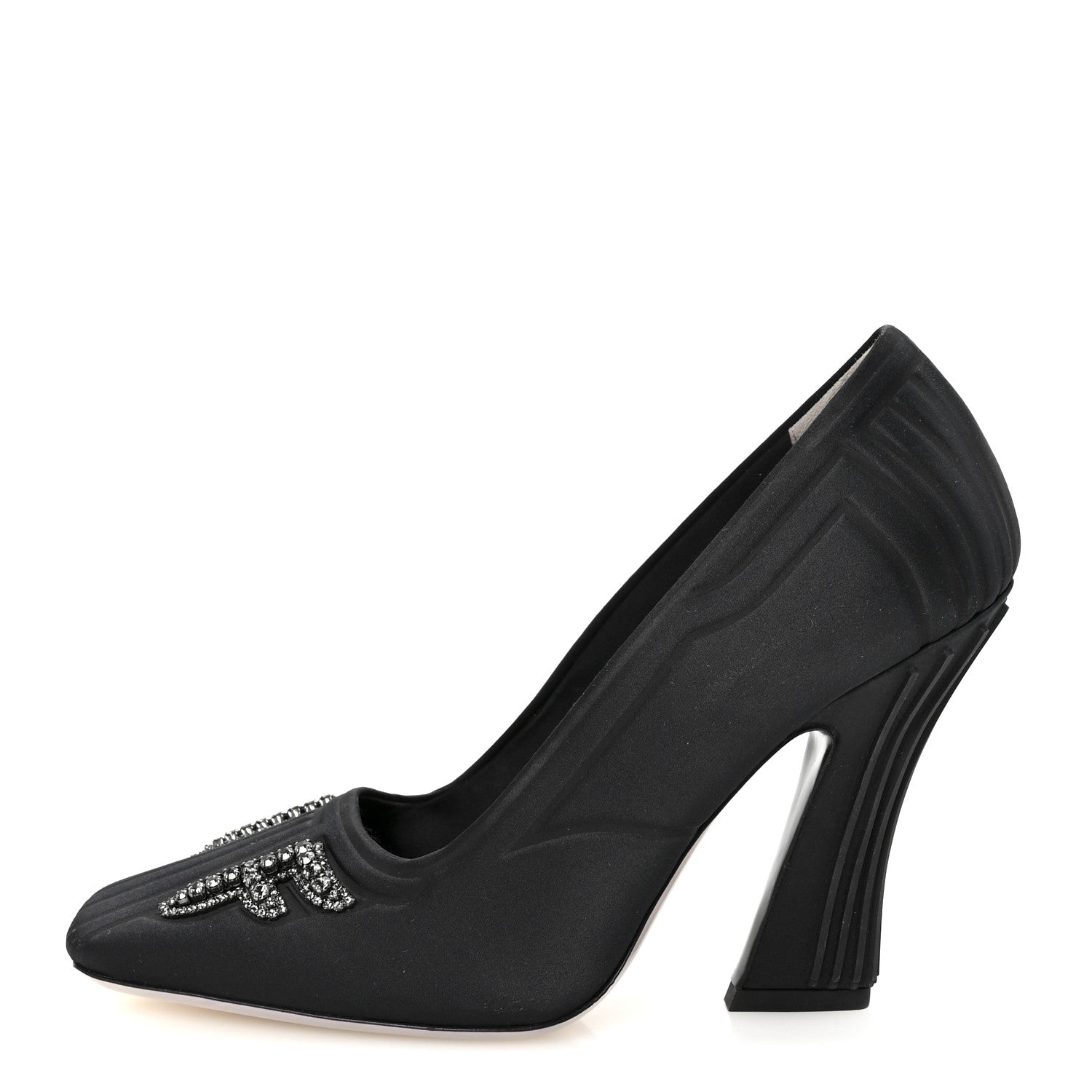 Fendi Satin Crystal Embellished FFreedom Pumps 37 Black 1784689