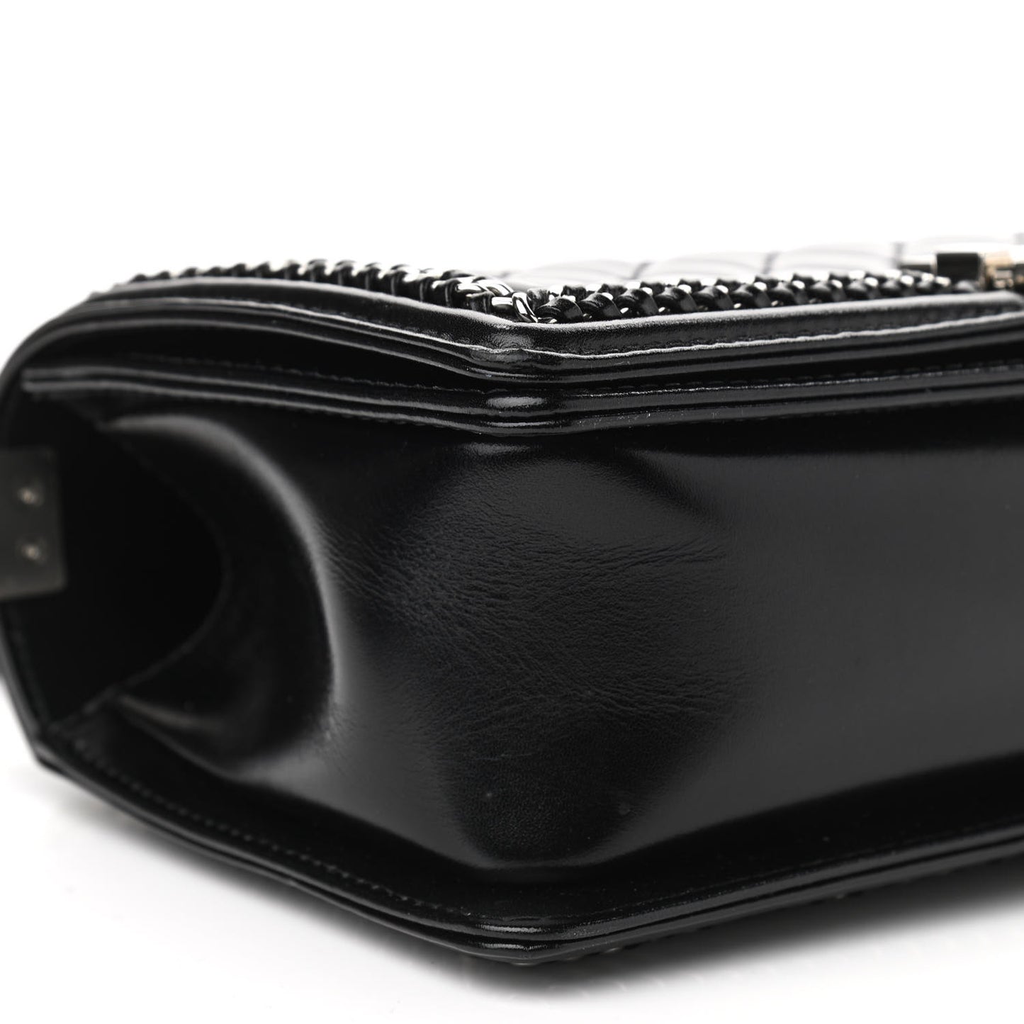 Glazed Calfskin Quilted Medium Chain Around Boy Flap Black