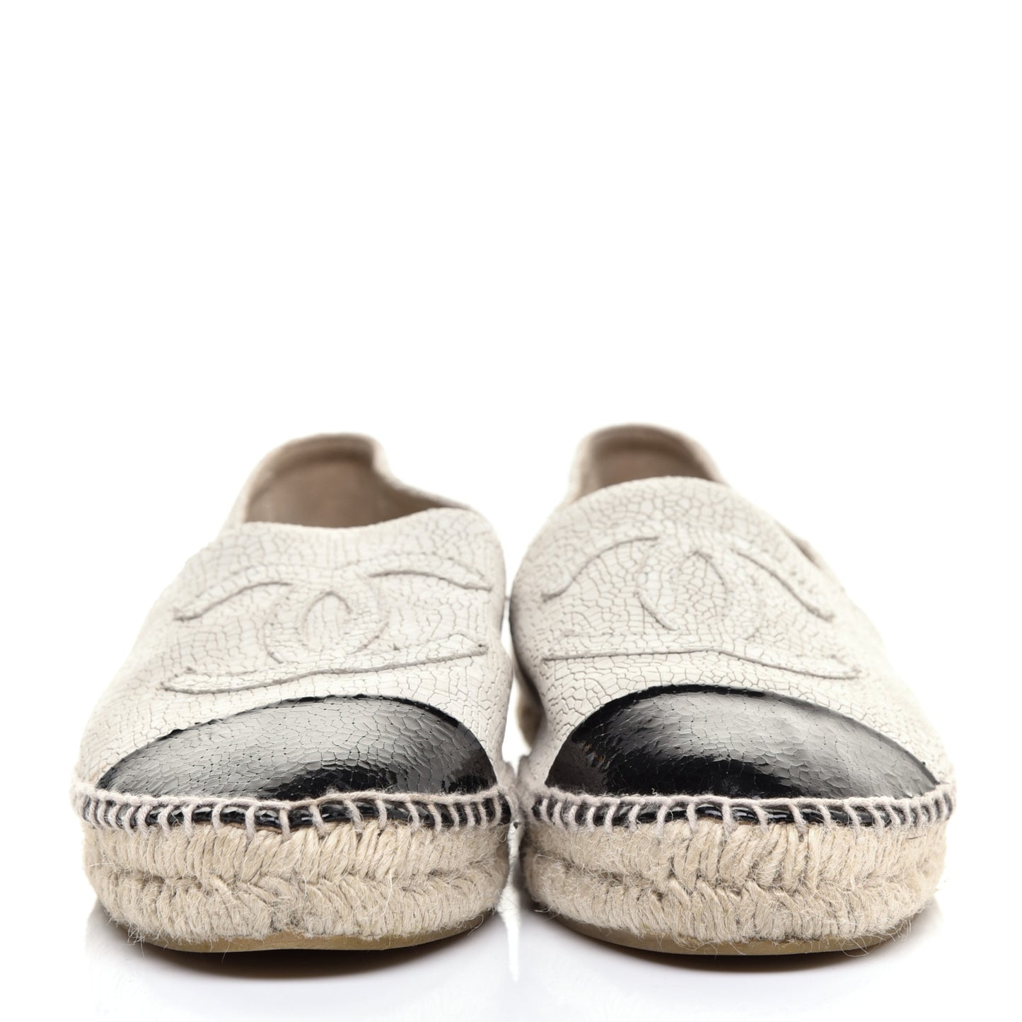 Crackled Calfskin Espadrilles 40 Light Beige Black