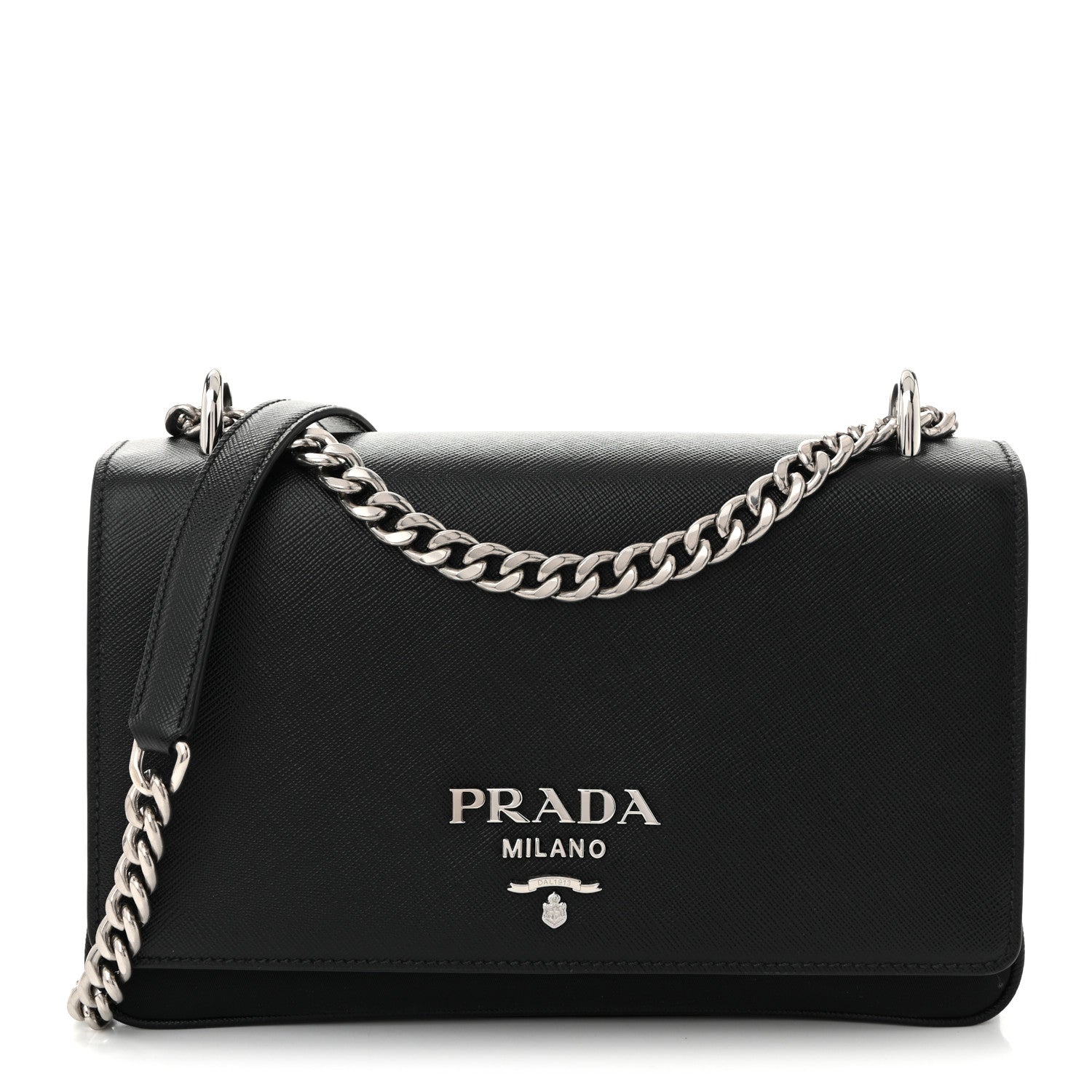 Prada Saffiano Tessuto Nylon Chain Shoulder Bag Black 1905709