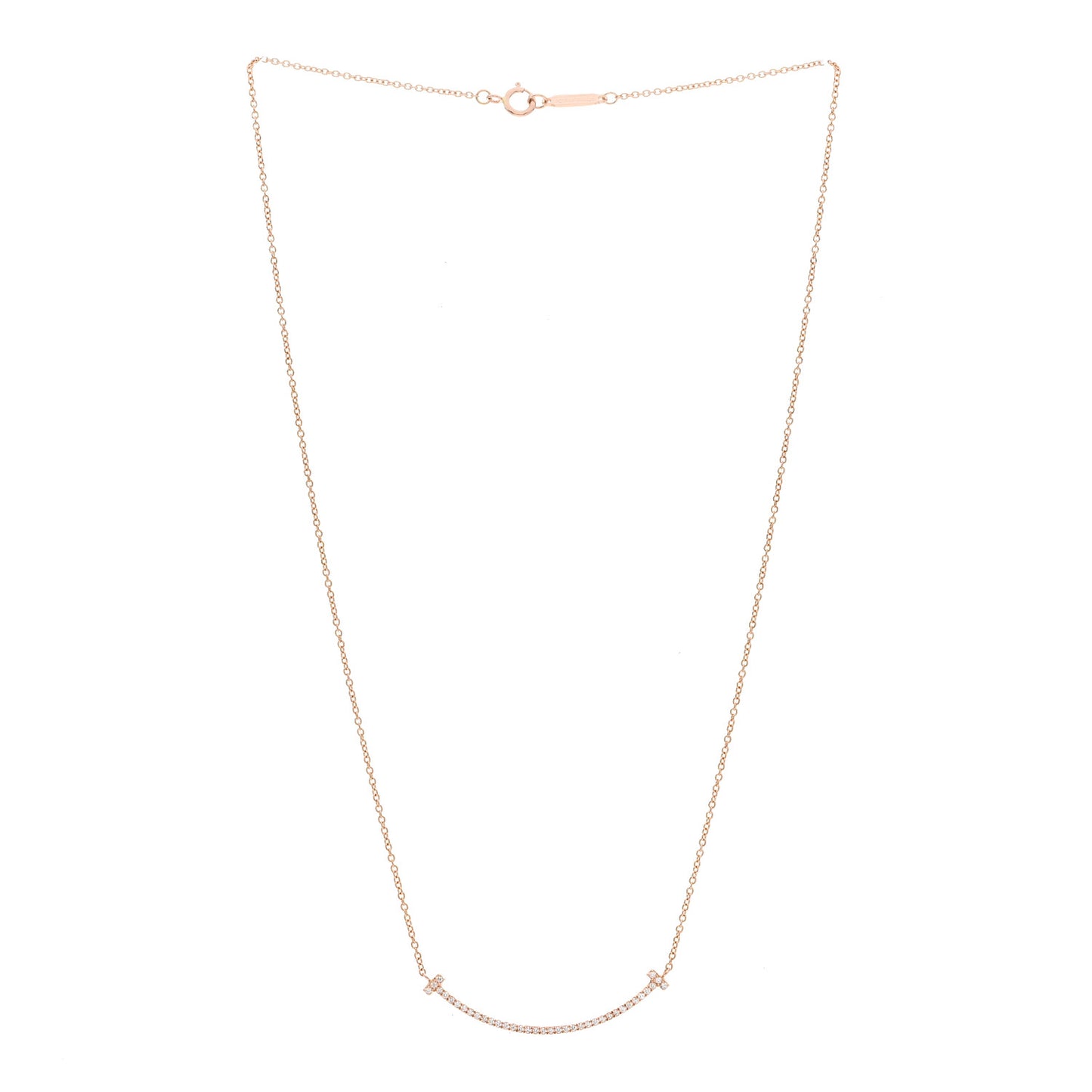 18K Rose Gold Diamond Small T Smile Pendant Necklace