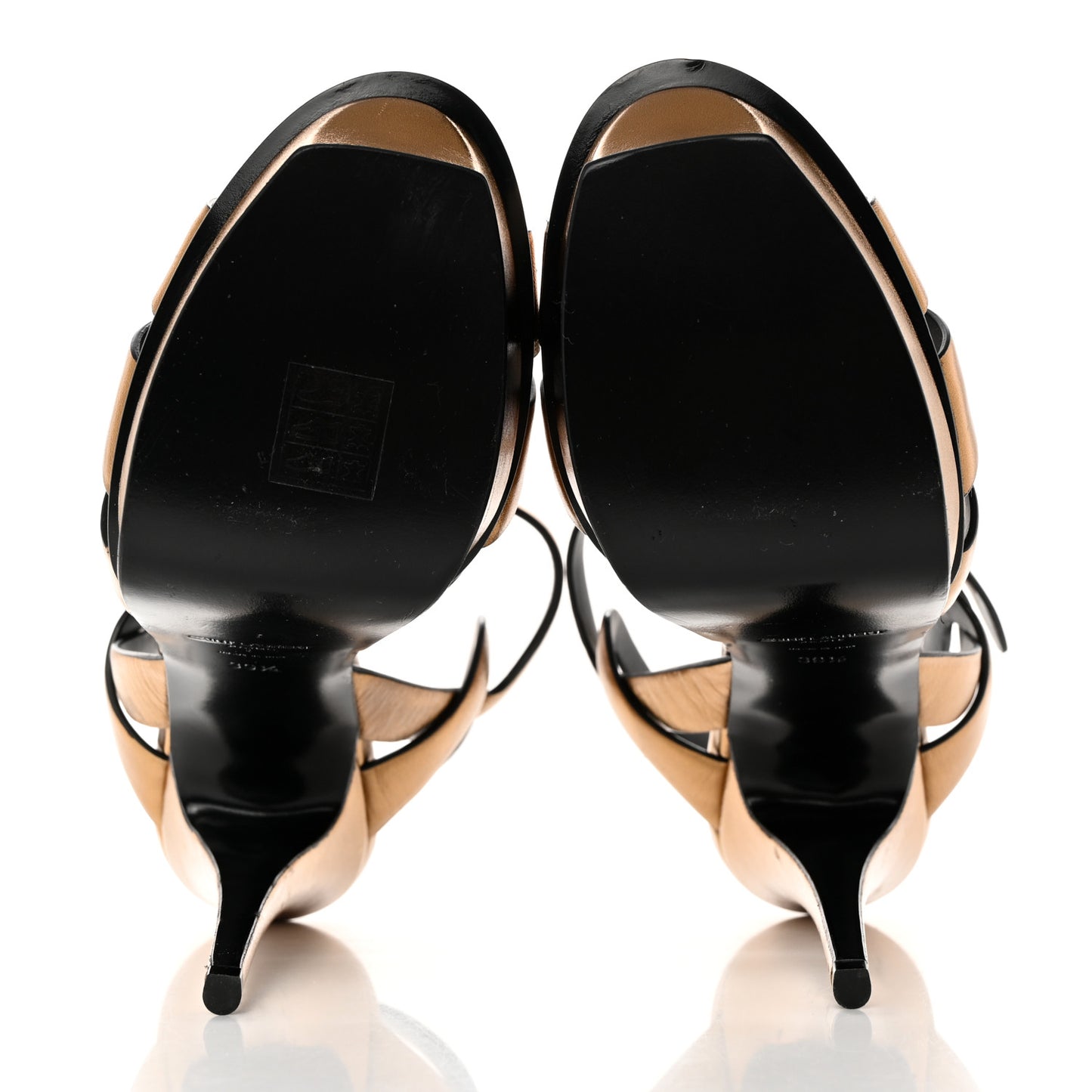 Metallic Crackled Calfskin Tribute 105 Platform Sandals 39.5 Black Gold