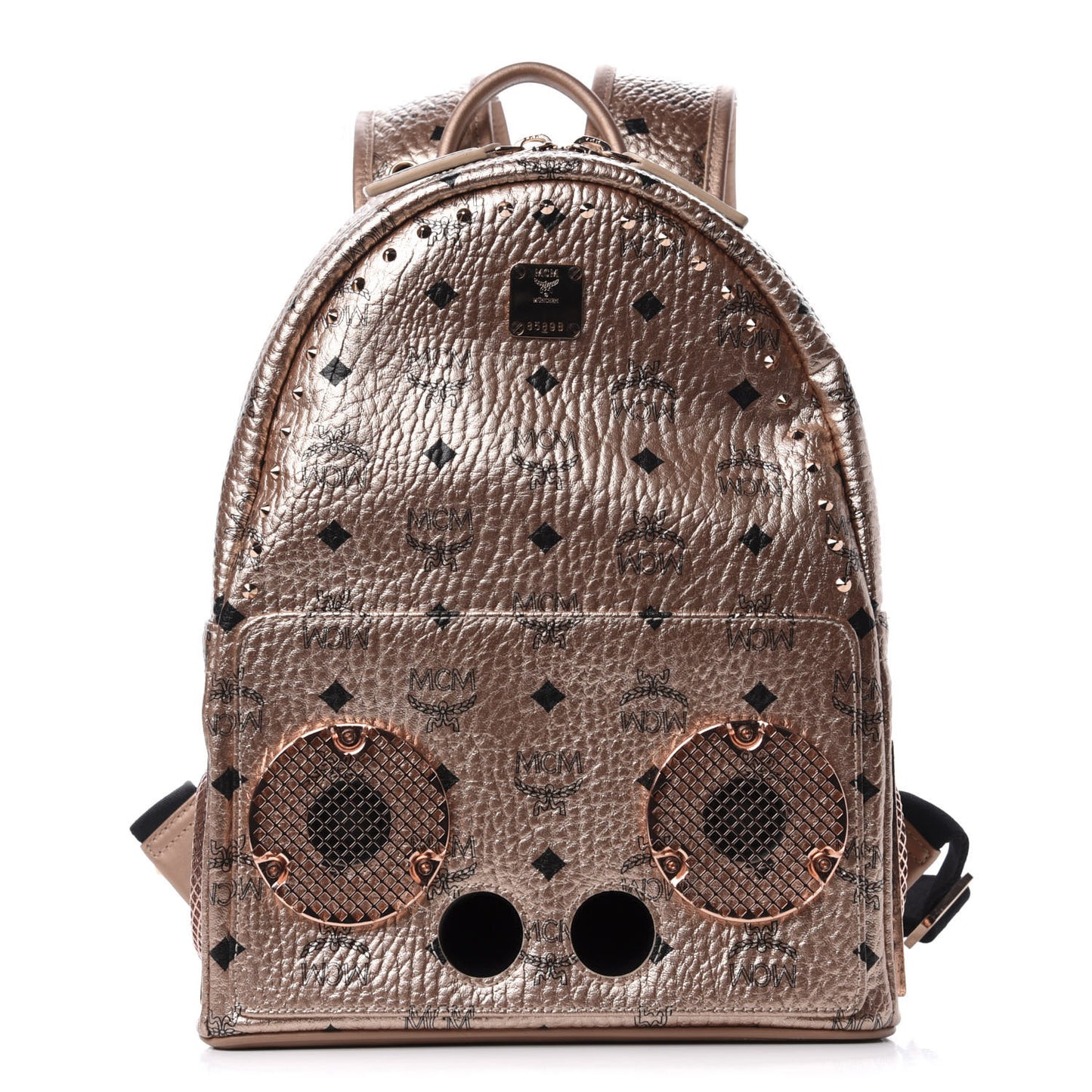 Metallic X Wizpak Visetos Studded Sound System Speaker Backpack Champagne Gold