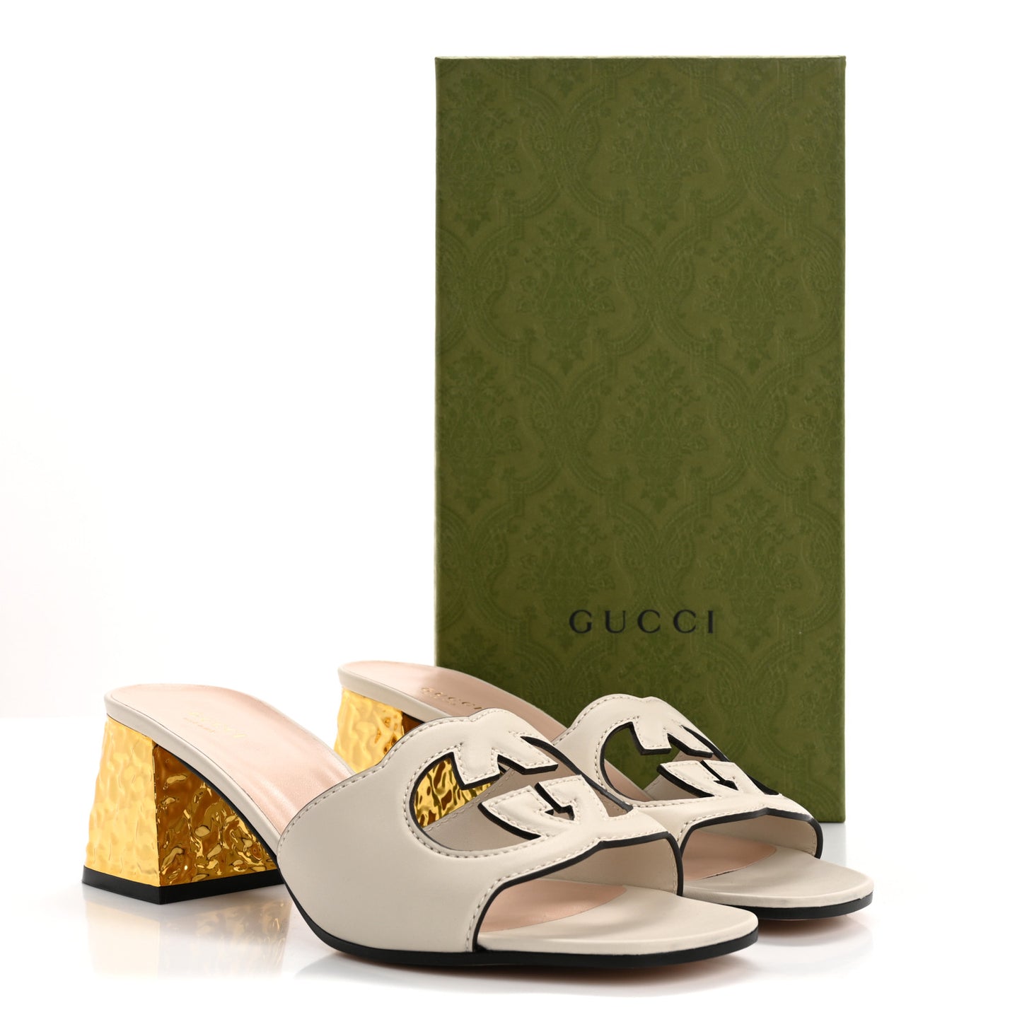 Cosmos Softy Calfskin Interlocking G Cut Out 55mm Slide Sandals 40.5 Mystic White