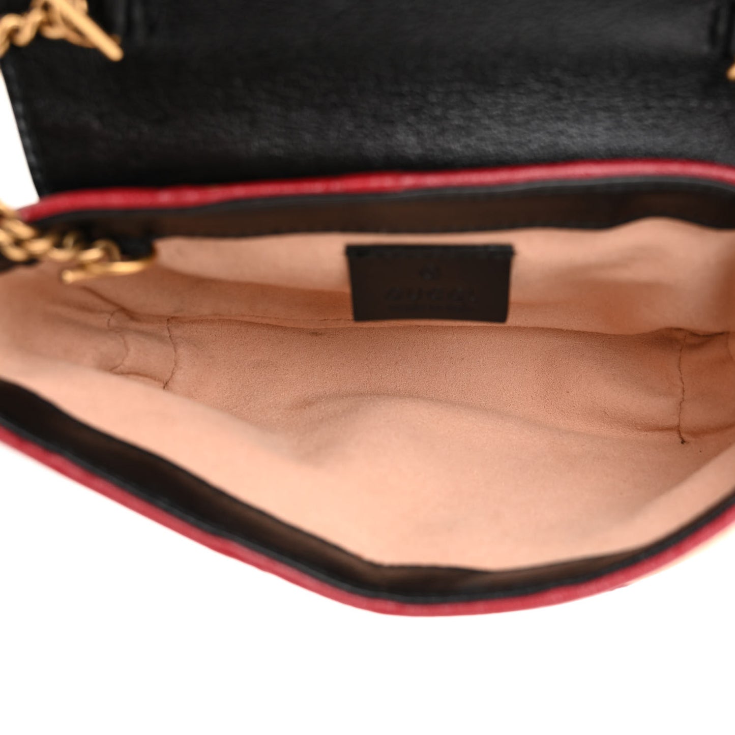 Vintage Effect Calfskin Matelasse Diagonal Striped Super Mini Torchon GG Marmont Shoulder Bag Black Beige